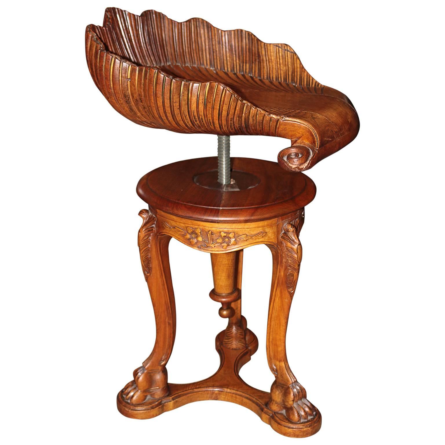 Wood 19th Century Venetian Adjustable Swivel Stool Tri-Pod