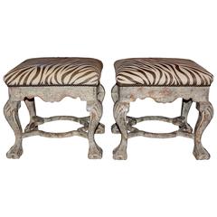 Pair of 1960s Printed Italian Zebra Striped Foot Stools