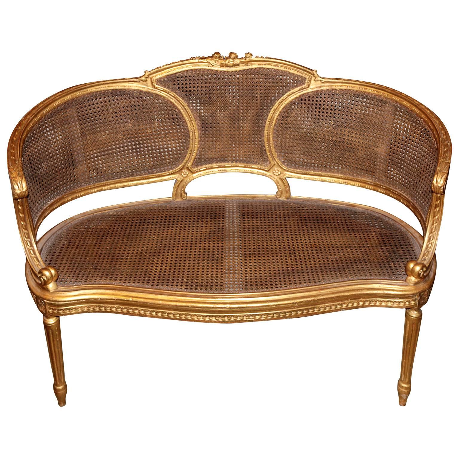 Set of Six 19th Century Carved French Salon Suite with Gilt Wood 1