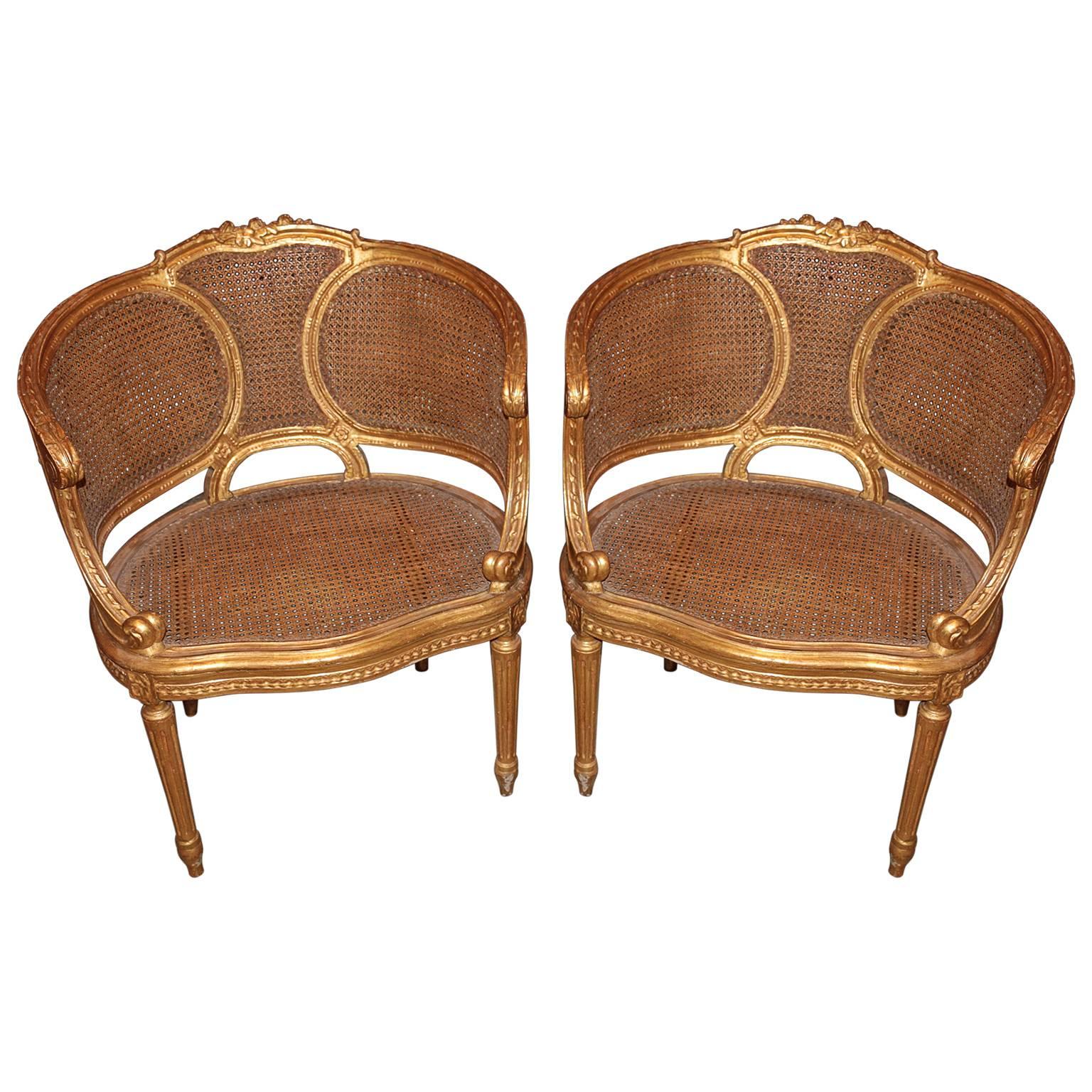 Hand-Carved Set of Six 19th Century Carved French Salon Suite with Gilt Wood
