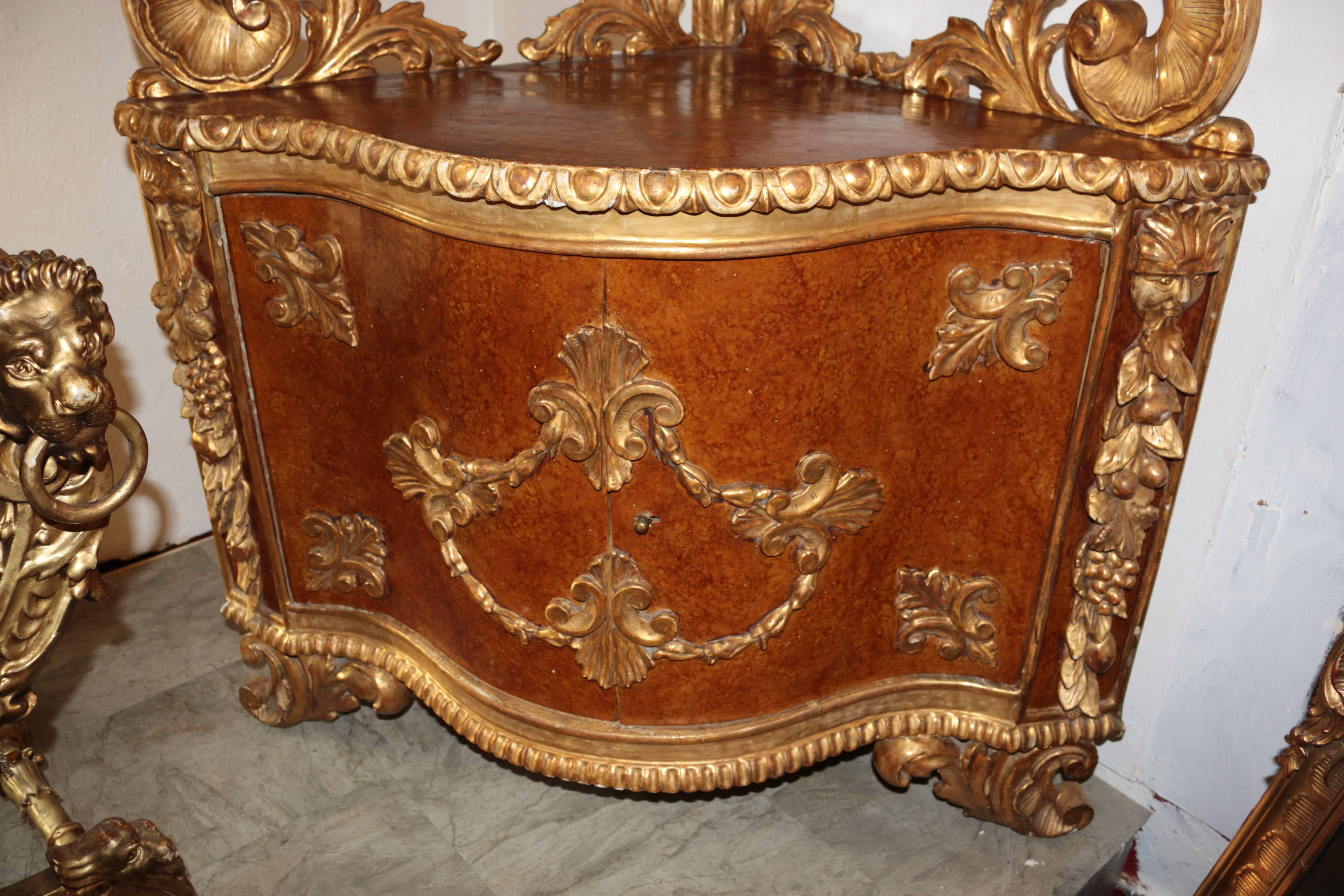 19th Century Italian, three-Tier Gilt Corner Cabinet with Enclosed Cupboard In Excellent Condition In Pasadena, CA