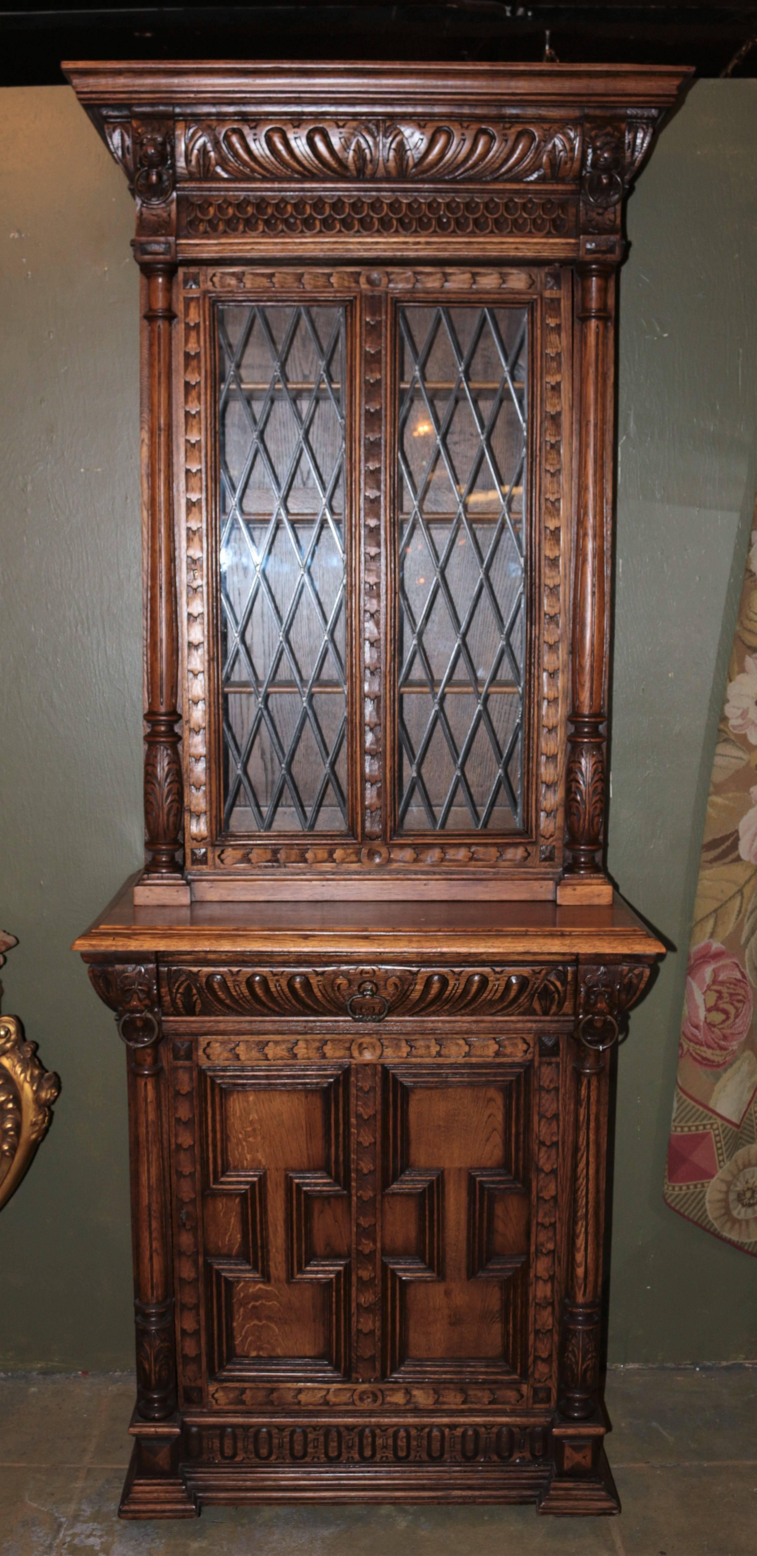 19th Century Dual Level Hand-Carved Book Case 1