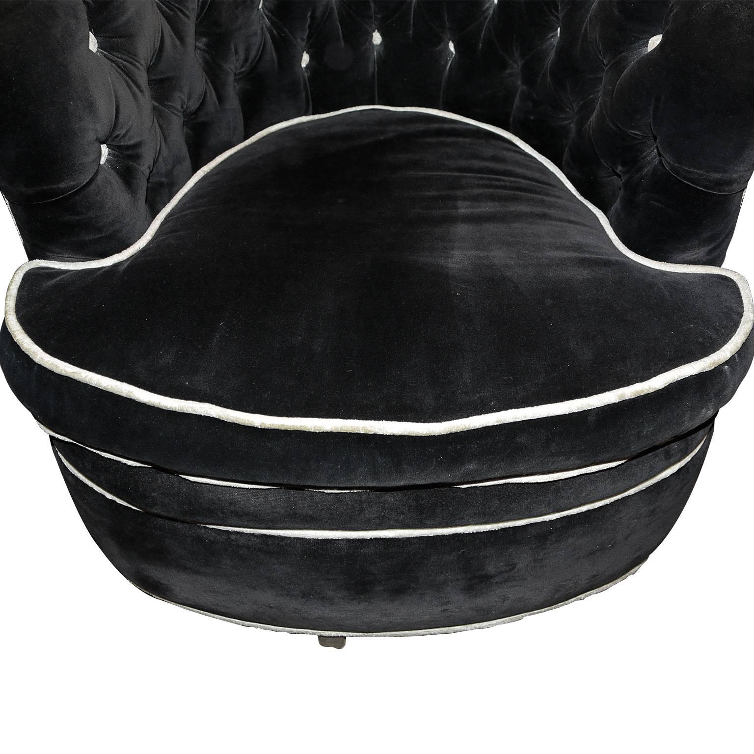 20th Century Pair of Soft Cushion Black Pouf Club Chairs