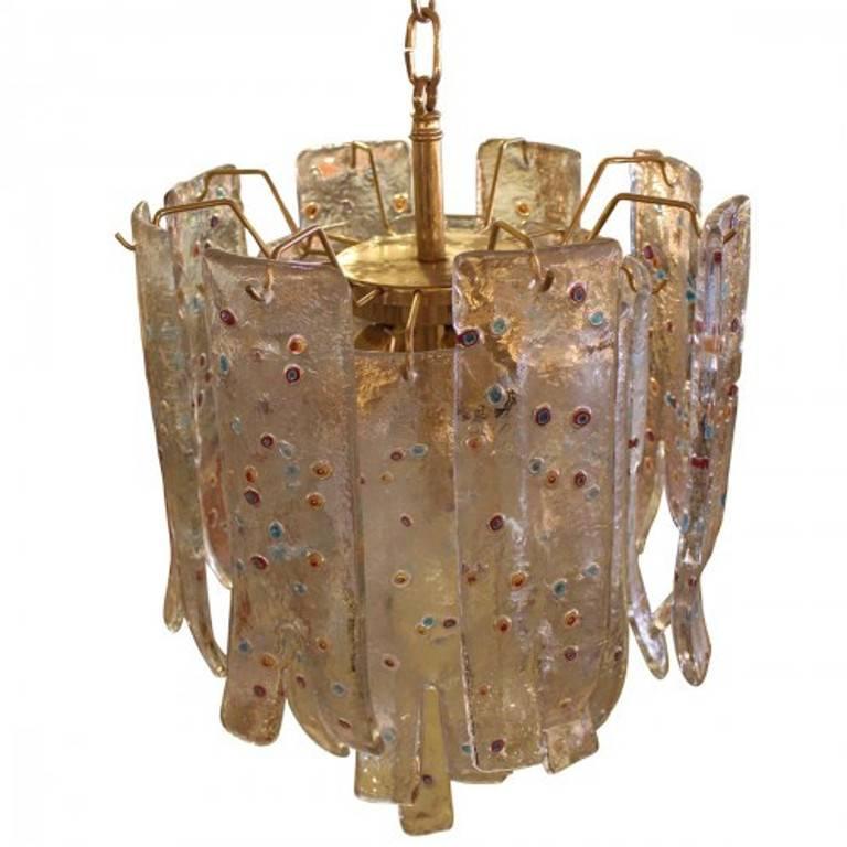Amazing 20th century Barbini glass chandelier with Millefiori elements.
Takes five lights and the wiring is European. The fixture is in good condition, with three repairs. This fine Barbini glass chandelier will make a statement in any