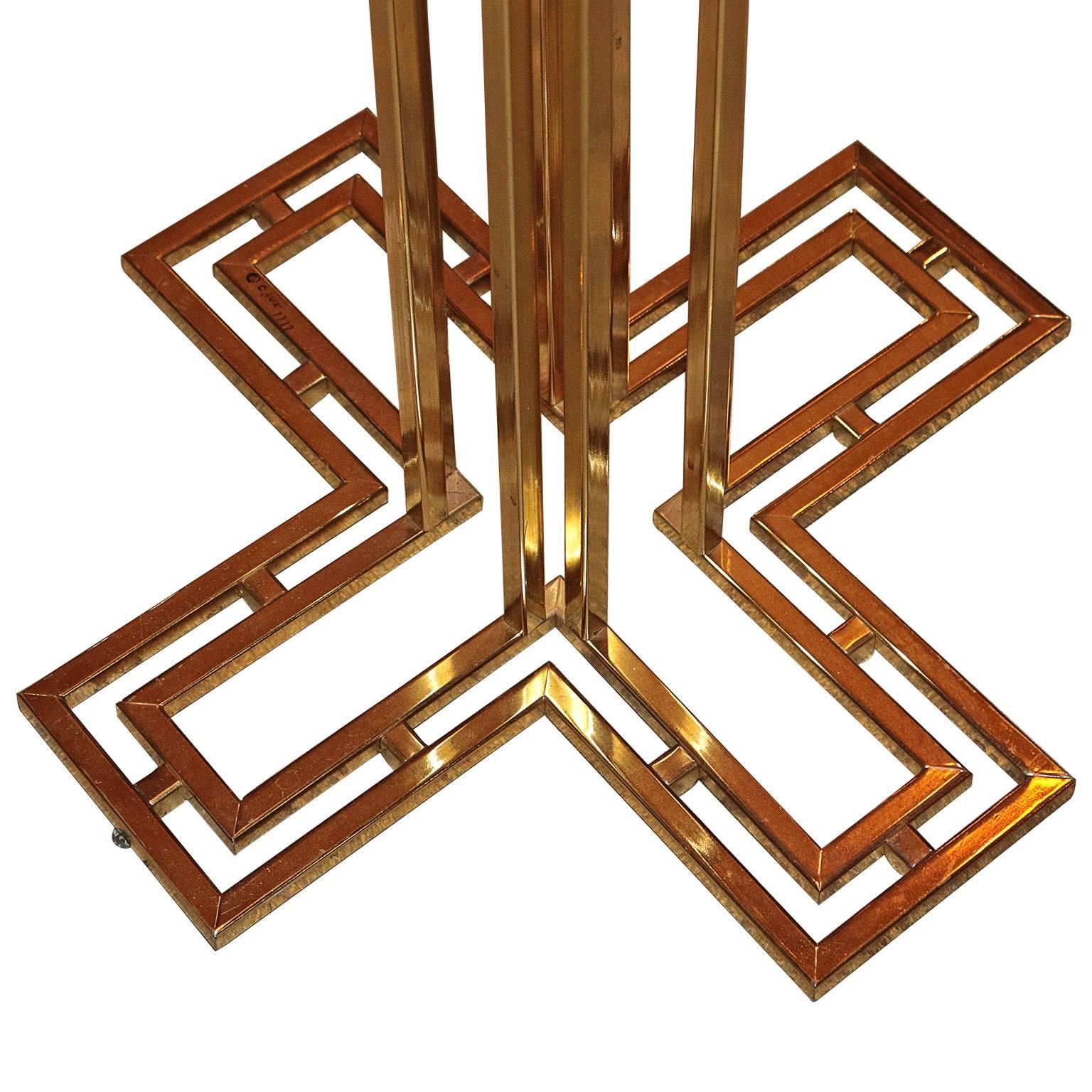 Modern Signed Curtis Jere Brass Floor Lamp with Cross Base, circa 1977