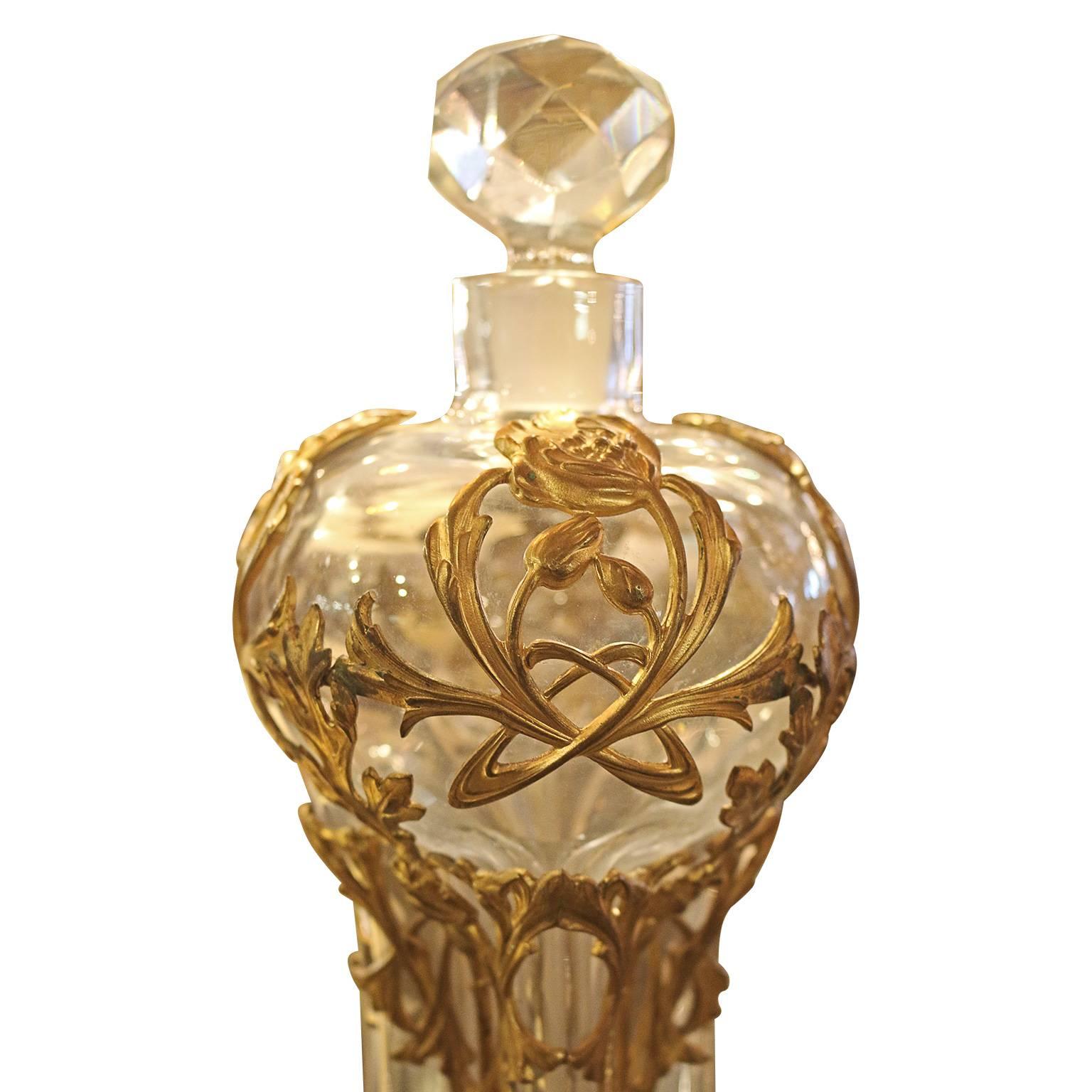 Art Nouveau Art Noveau Crystal Glass Ormolu Jar with Bronze Frame