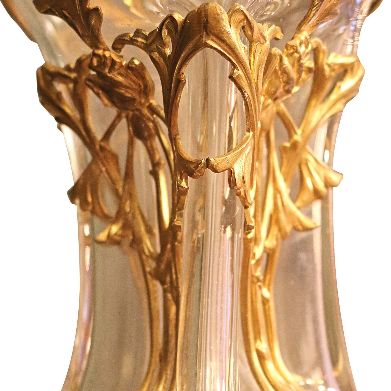 19th Century Art Noveau Crystal Glass Ormolu Jar with Bronze Frame