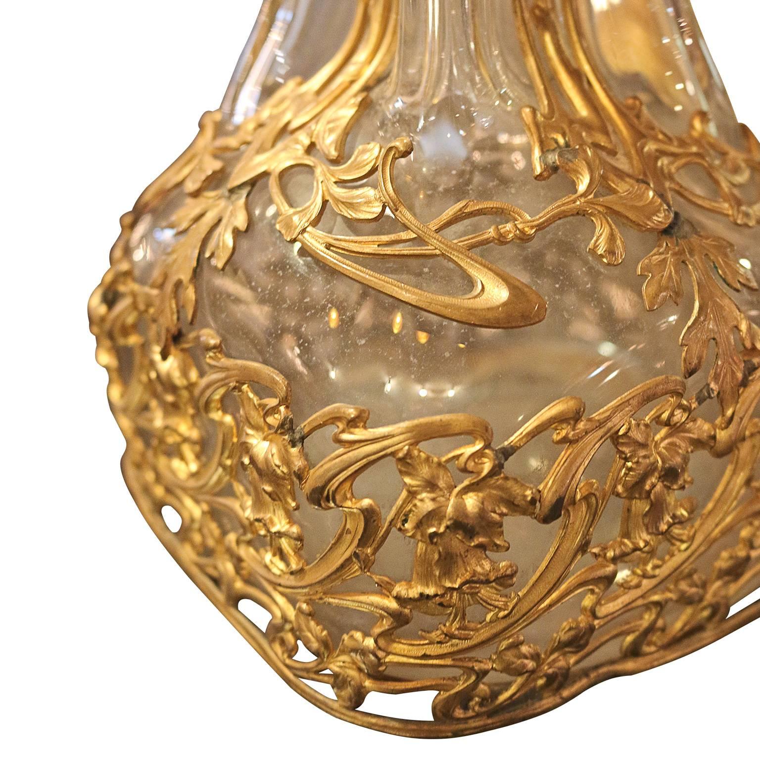 Art Noveau Crystal Glass Ormolu Jar with Bronze Frame 1