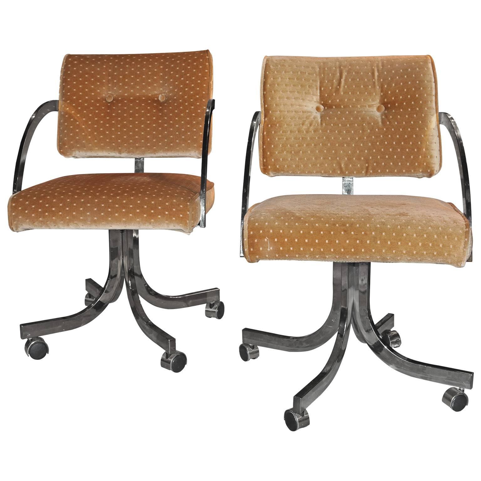 Mid-Century Modern Custom Rolling Arm Desk Chairs with Bronze Frame