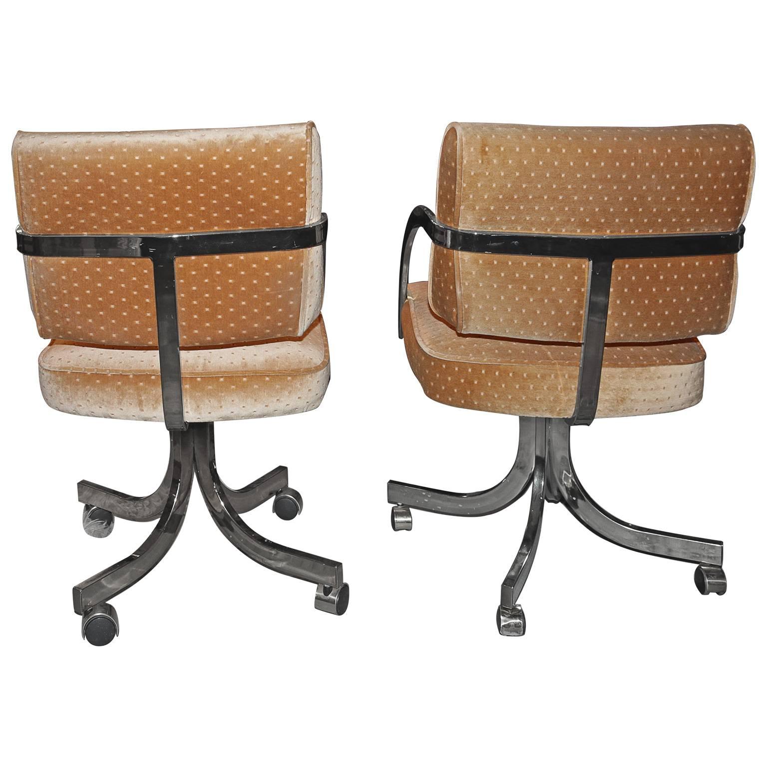 These elegant desk or office chairs are not only eye-catching but comfortable also. These chairs swivel and turn with ease and comfort. The polished bronze frame adds to the beautiful style of this air of armchairs.