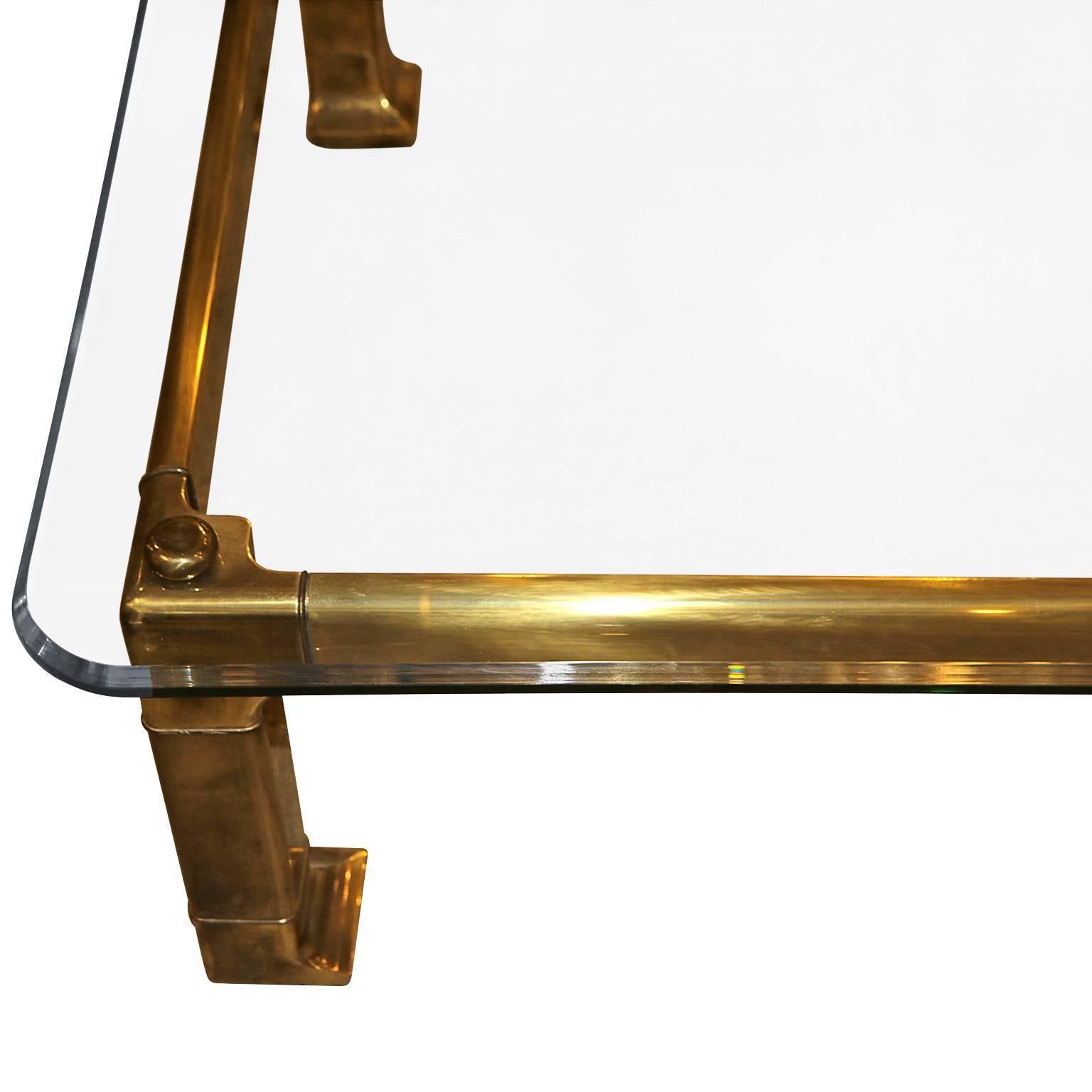 Mid-Century Modern 1970s Mastercraft Brass and Beveled Glass Coffee Table