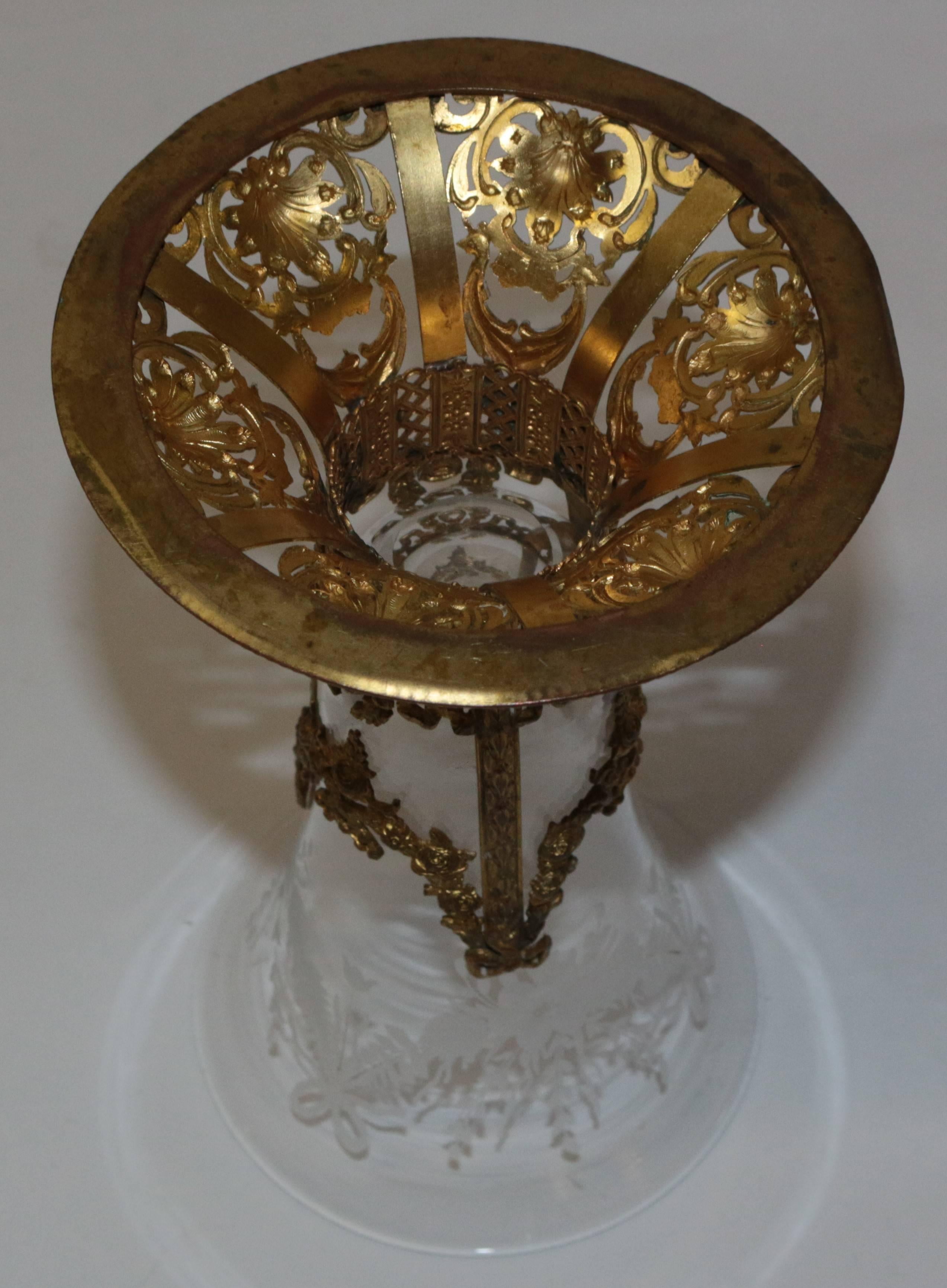 Other 19th Century French Etched Glass Ormolu Metal