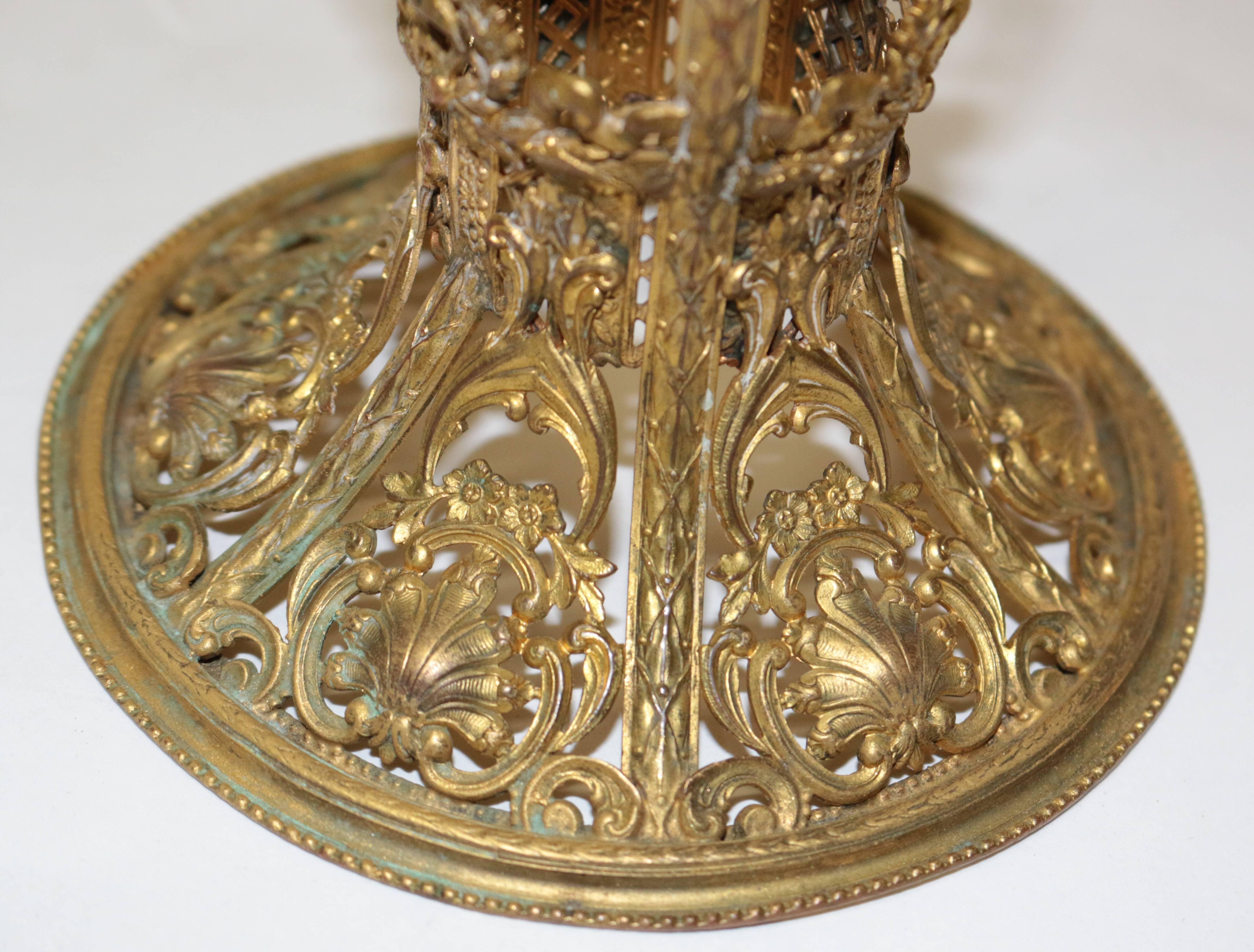 19th Century French Etched Glass Ormolu Metal 5
