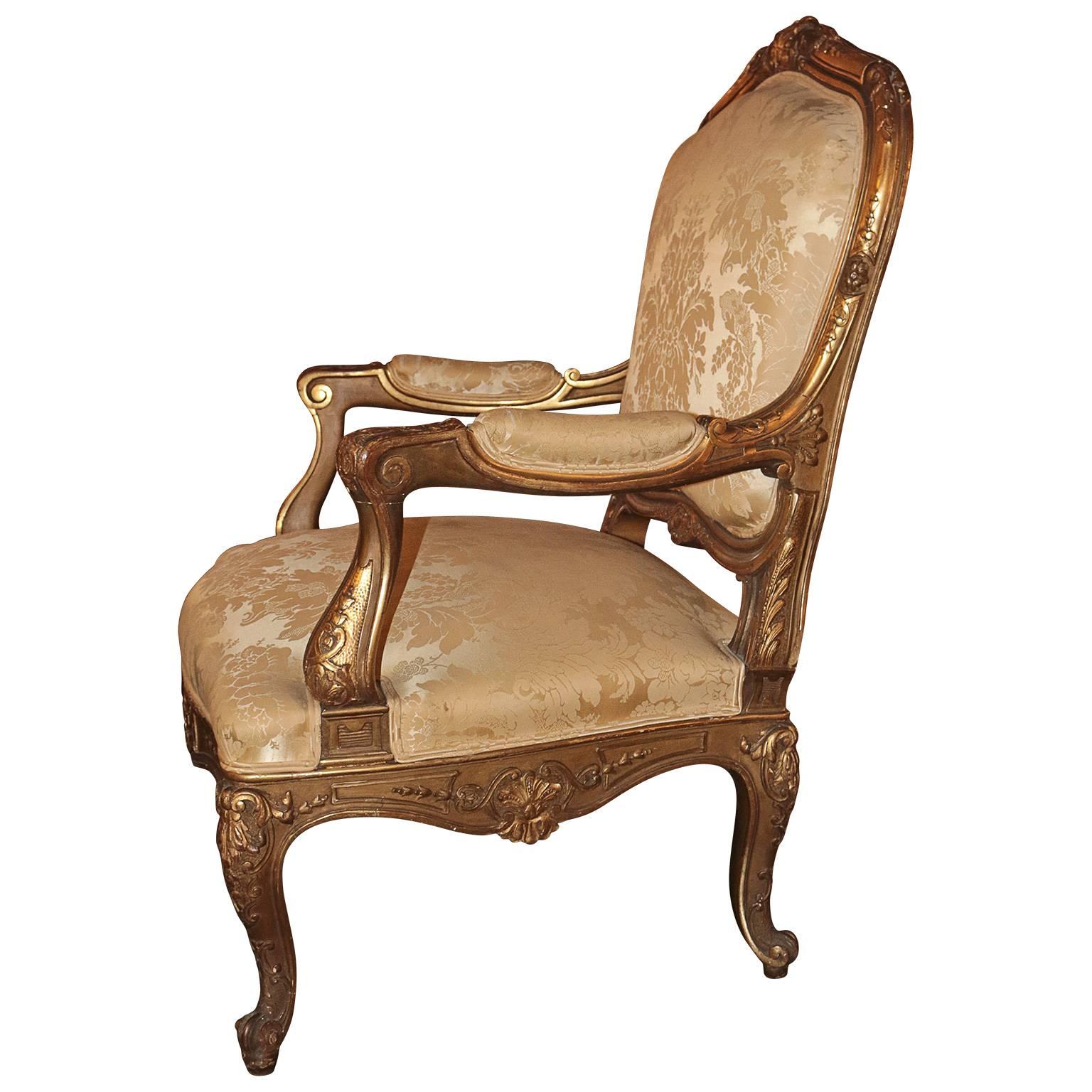 Hand-Carved Pristine Pair of Museum Quality 19th Century French Giltwood Armchairs 