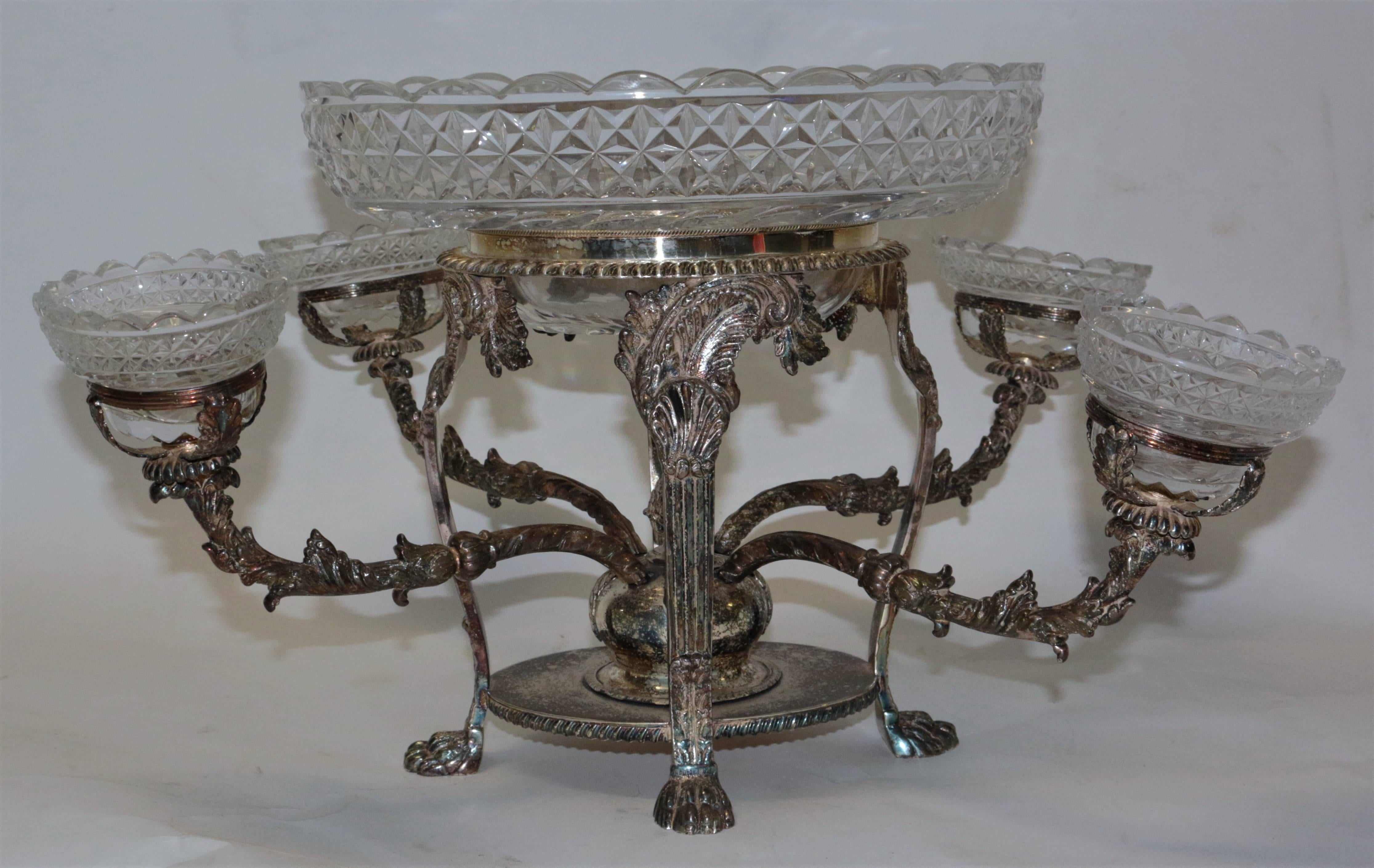 Other Silver Plated Centrepiece with Four Arms in Bohemian Cut Crystal