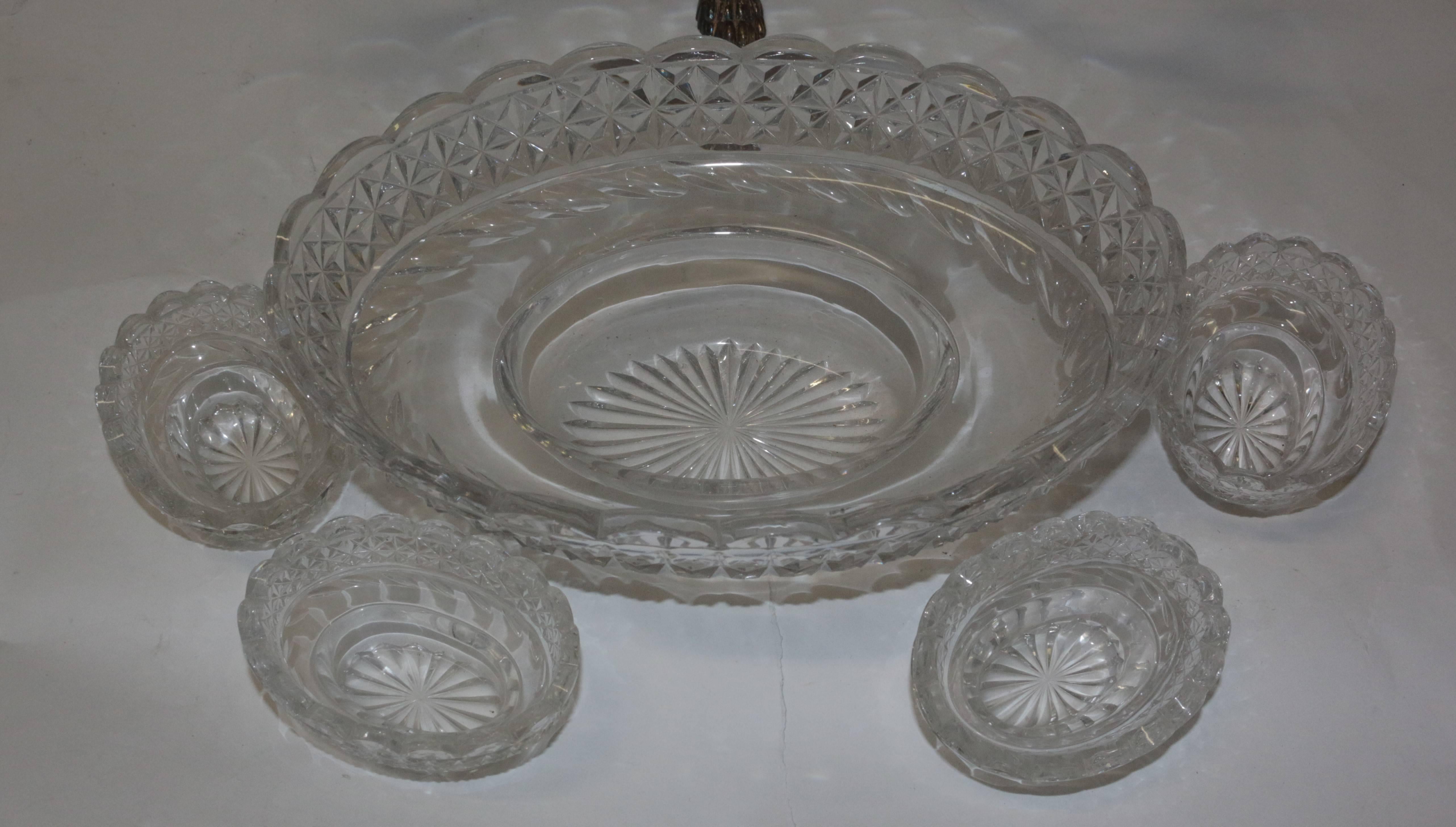 19th Century Silver Plated Centrepiece with Four Arms in Bohemian Cut Crystal