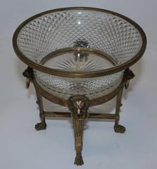 19th Century French Bronze Dore Lion Head with Hand-Cut Crystal Centerpiece