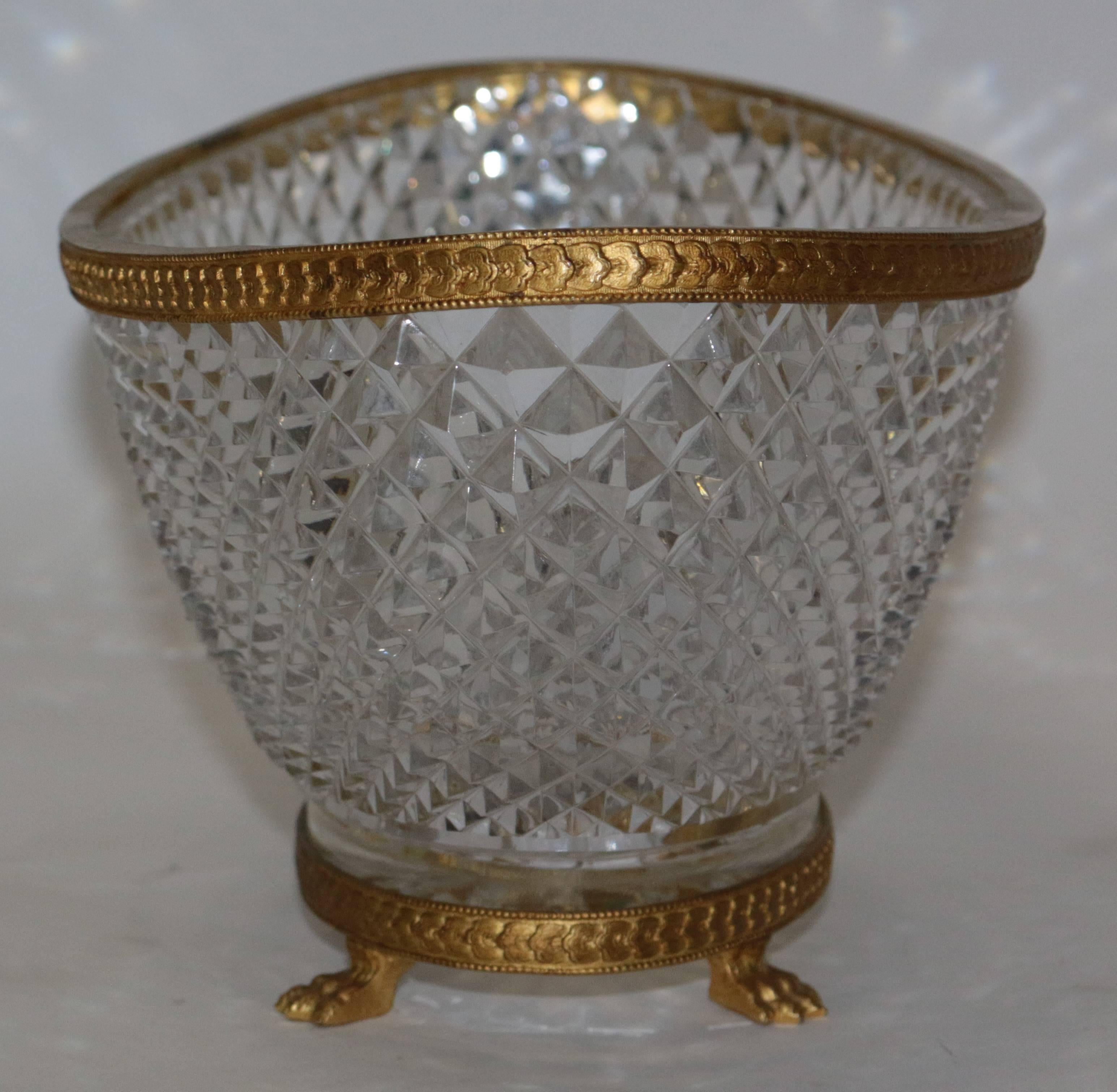 French 19th Century Baccarat Hand Diamond Cut  Crystal and Gilt Bronze Centerpiece