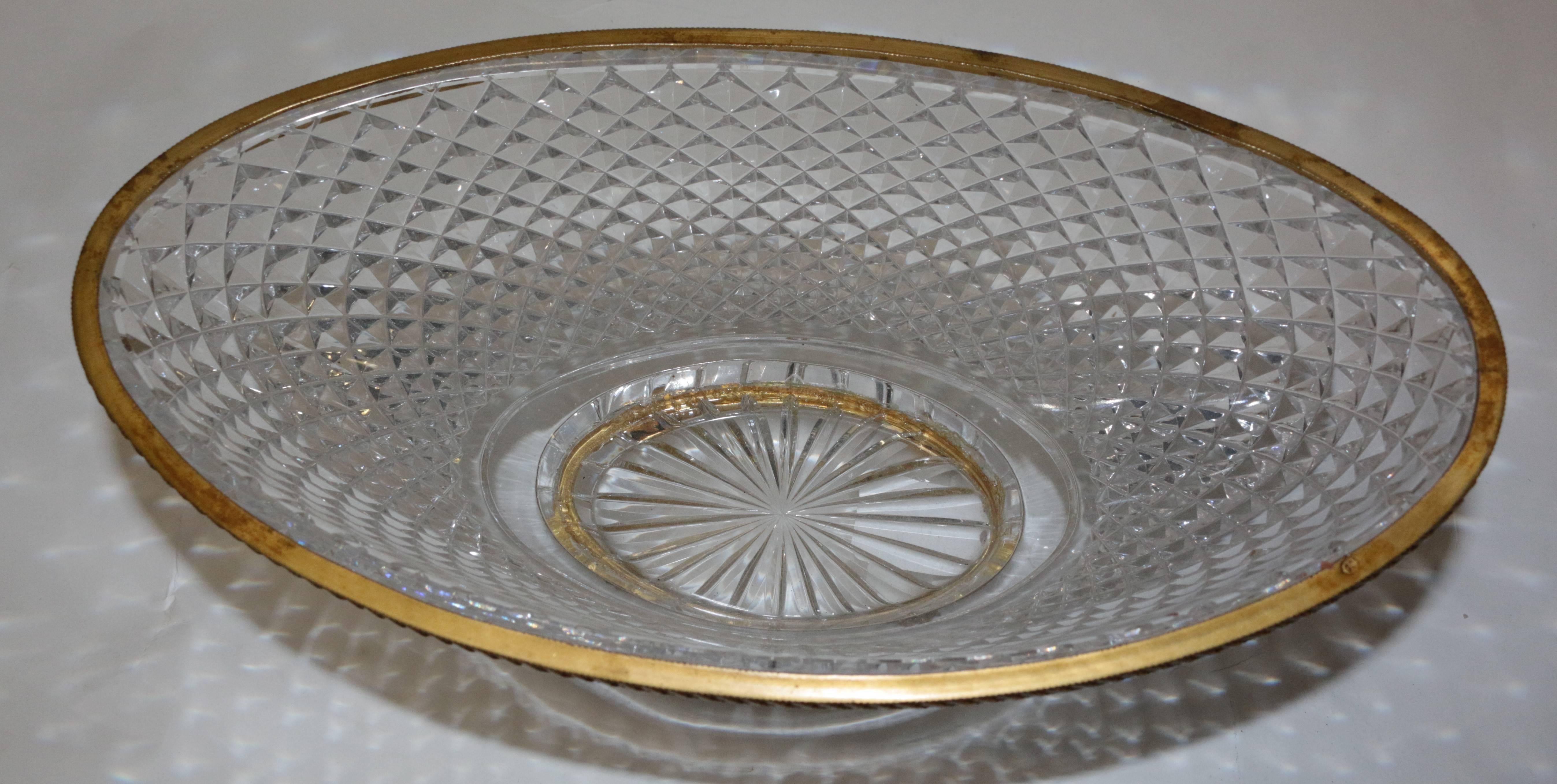 19th Century Baccarat Hand Diamond Cut  Crystal and Gilt Bronze Centerpiece In Excellent Condition In Pasadena, CA