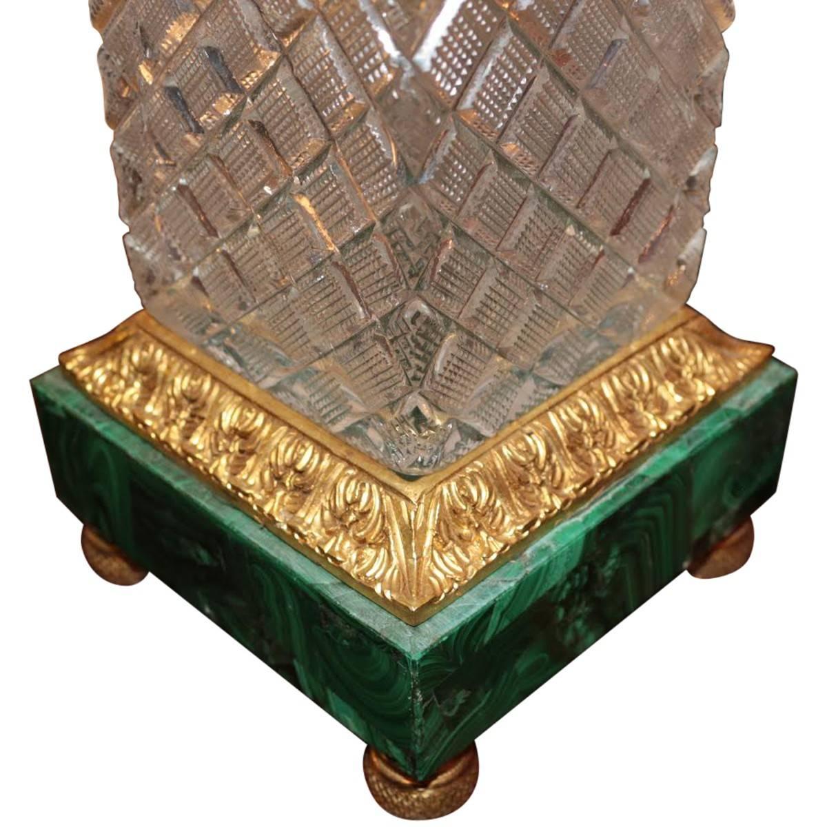 Neoclassical Style Cut Glass, Bronze and Malachite Urns In Excellent Condition In Pasadena, CA