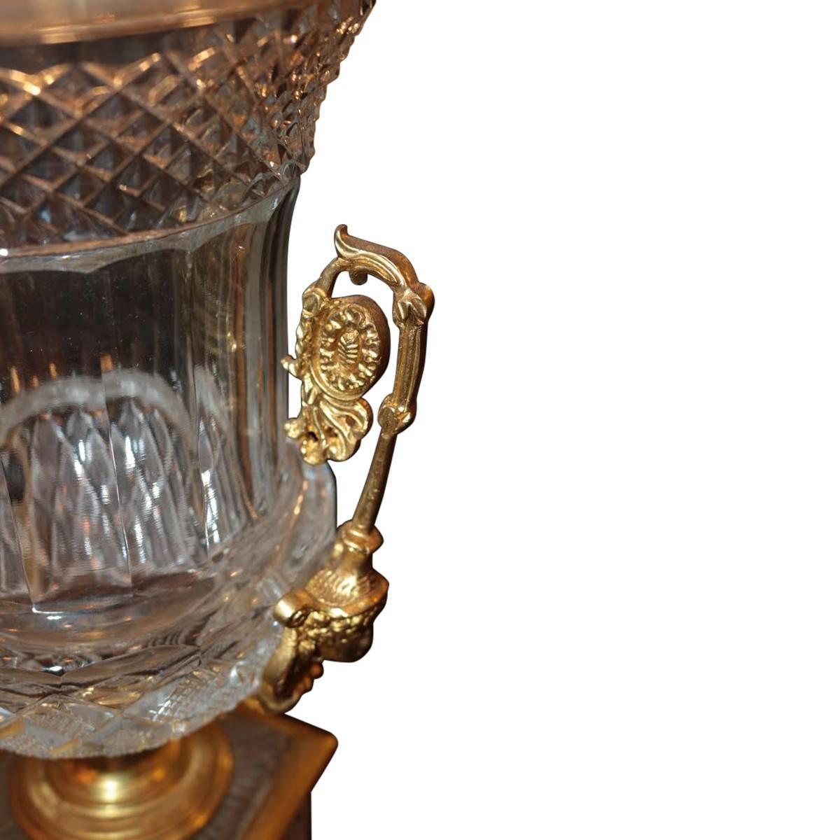 19th Century Neoclassical Style Cut Glass, Bronze and Malachite Urns