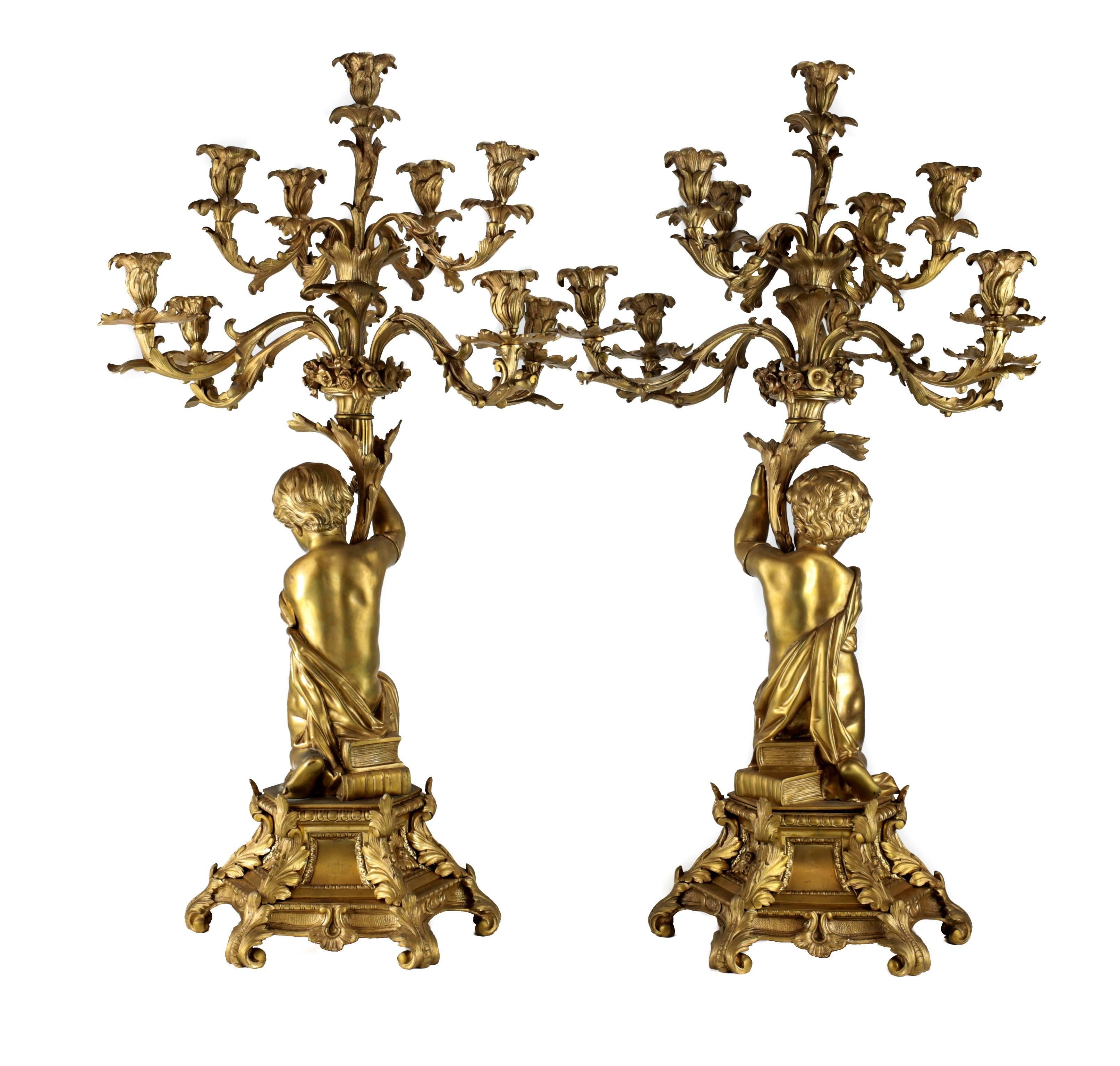 Mid-19th Century Pair of French Napollean IIi Gilt Bronze Figural Ten-Light Candelabras