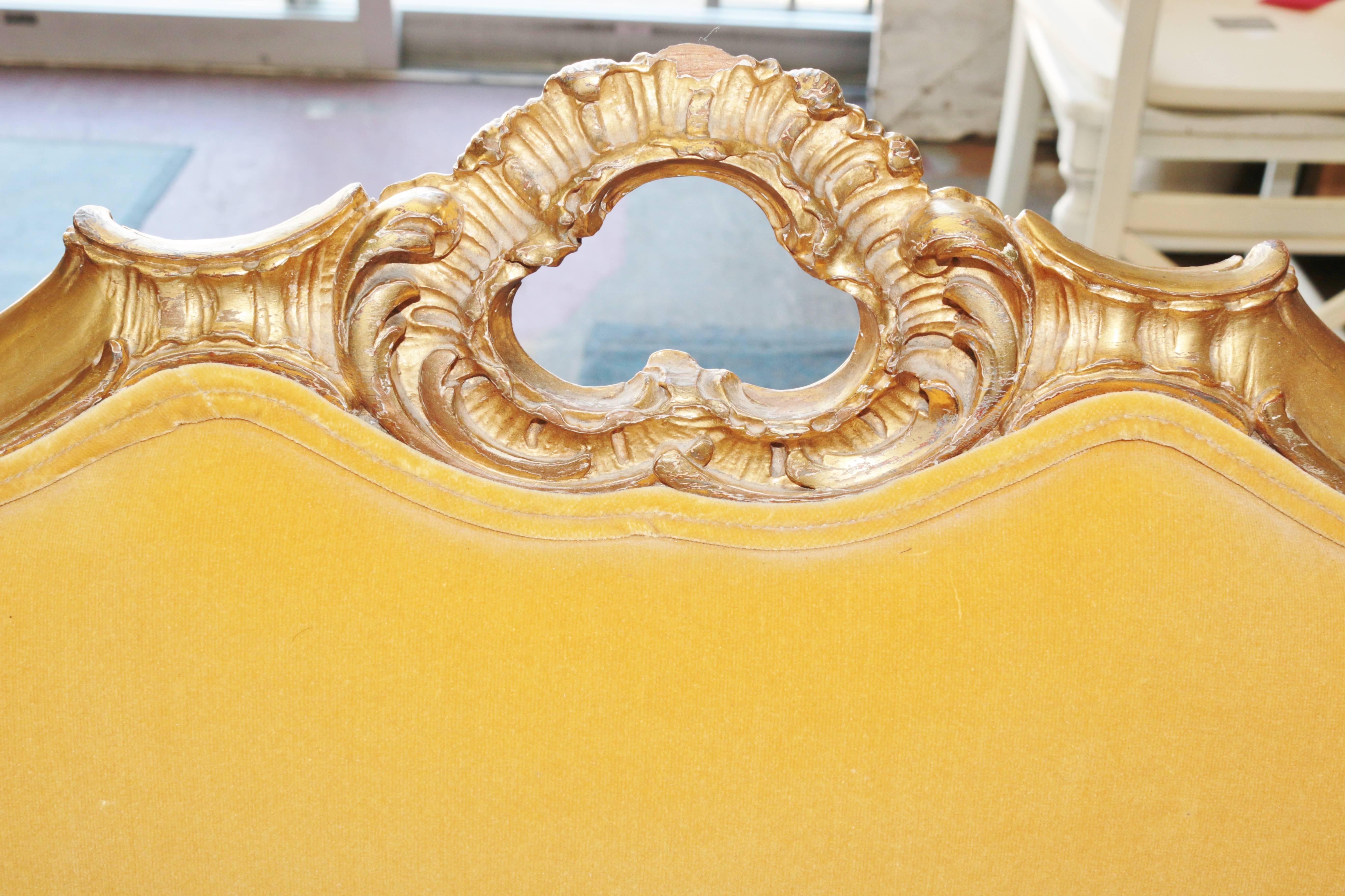 19th Century Art Noveau Settee in Yellow Velvet with Original Gilt Wood Frame  1