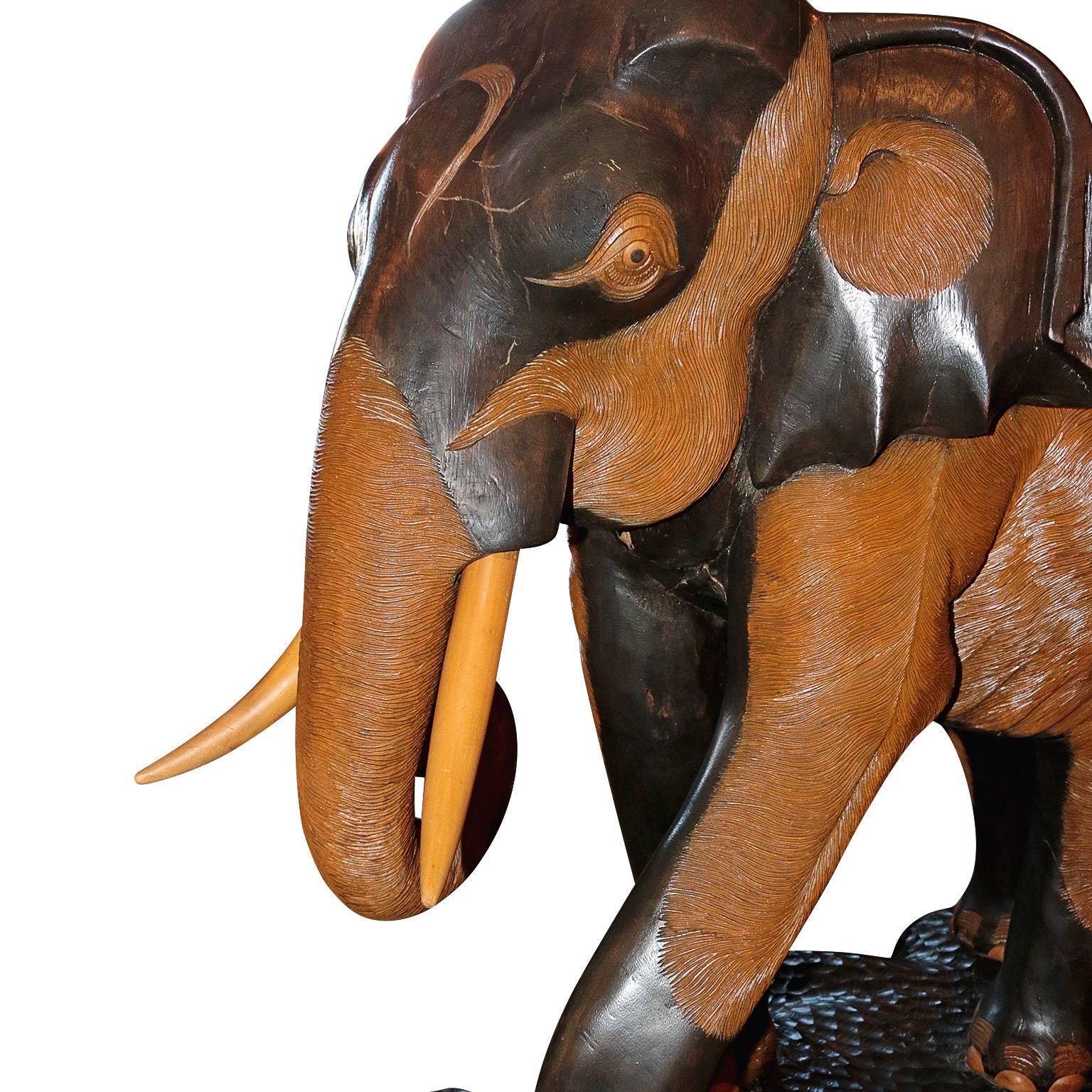 Other Hand-Carved and Painted Mahogany Wooden Elephant
