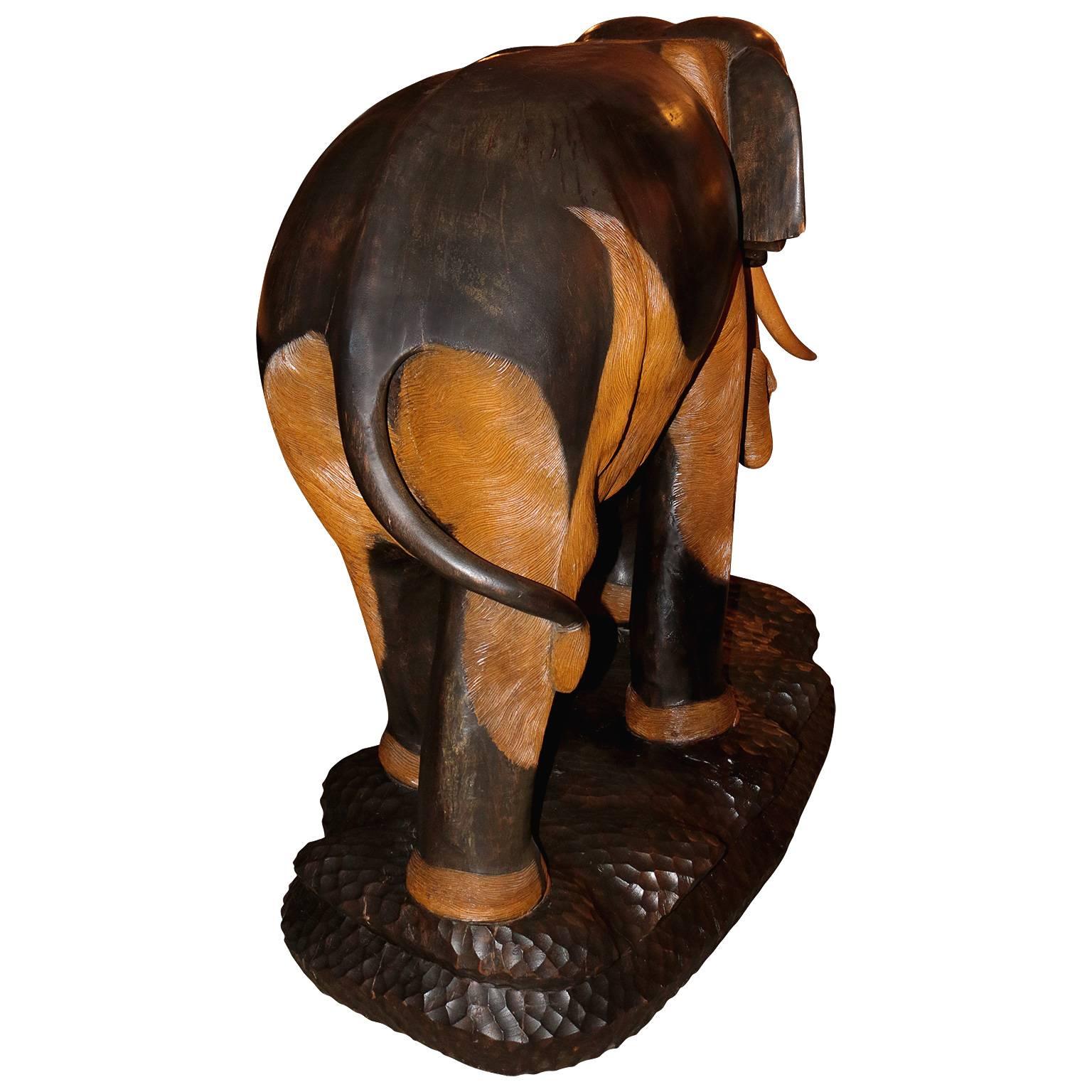 Hand-Carved and Painted Mahogany Wooden Elephant 2