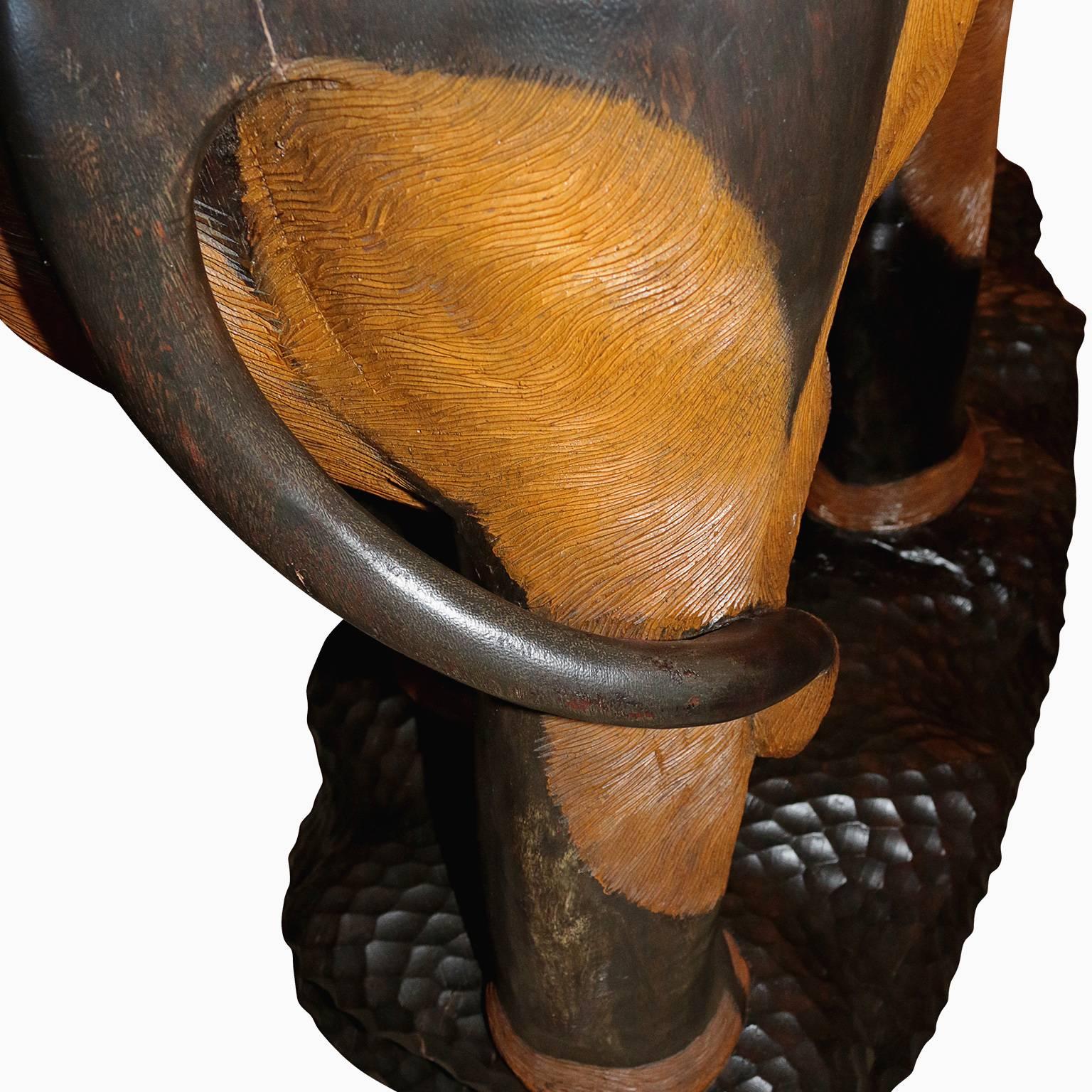 Hand-Carved and Painted Mahogany Wooden Elephant 3