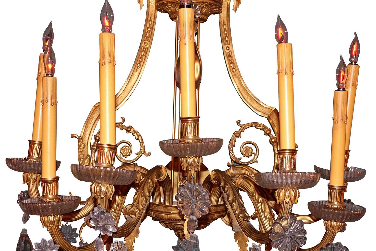 Pair of 19th Century French Dore Bronze Cut Crustal Sconces In Good Condition For Sale In Pasadena, CA