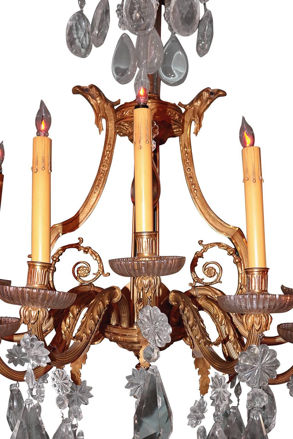 Pair of 19th Century French Dore Bronze Cut Crustal Sconces For Sale 2
