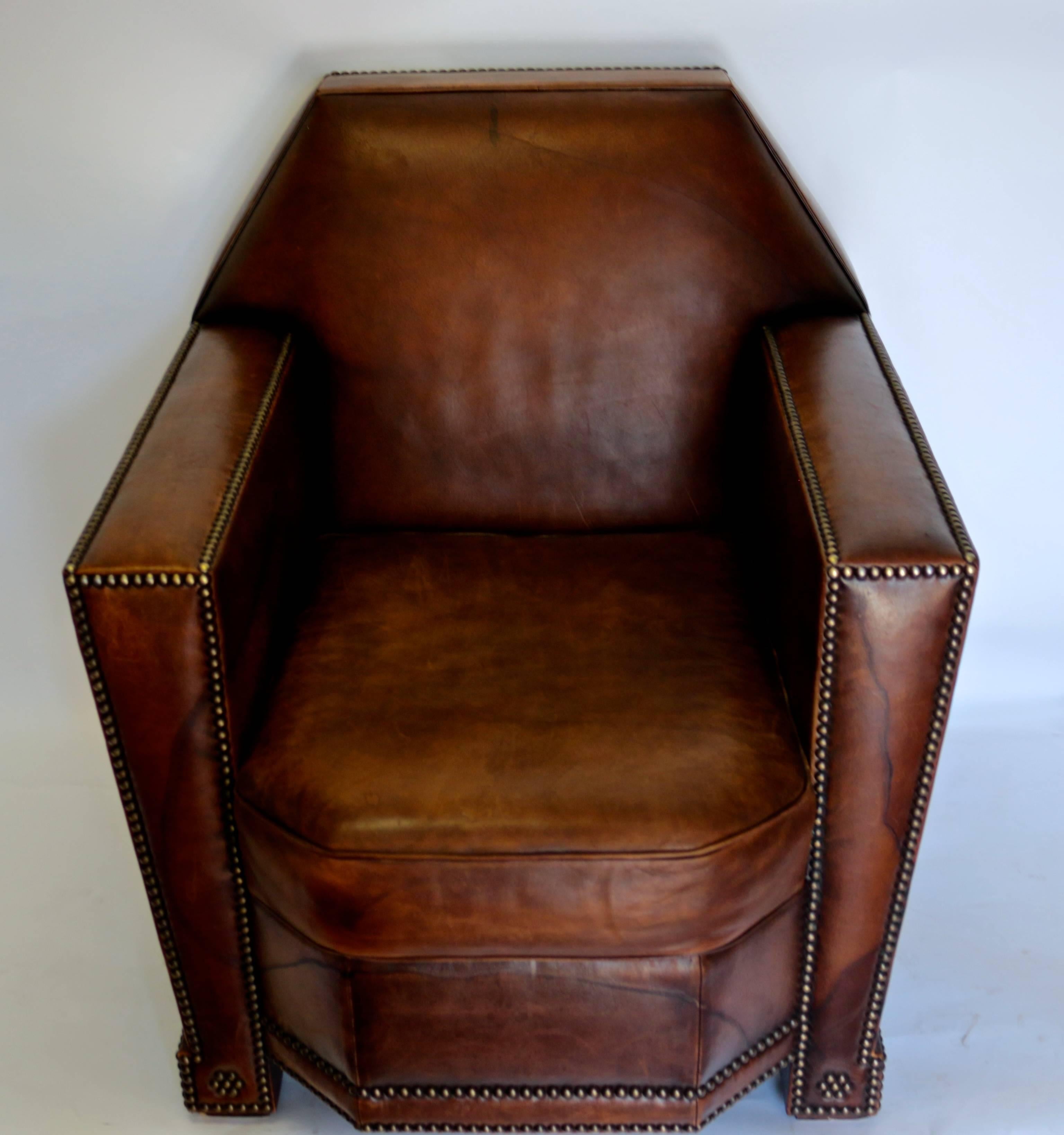 Art Deco Studded Leather Cigar Club Chair by Ralph Lauren 1
