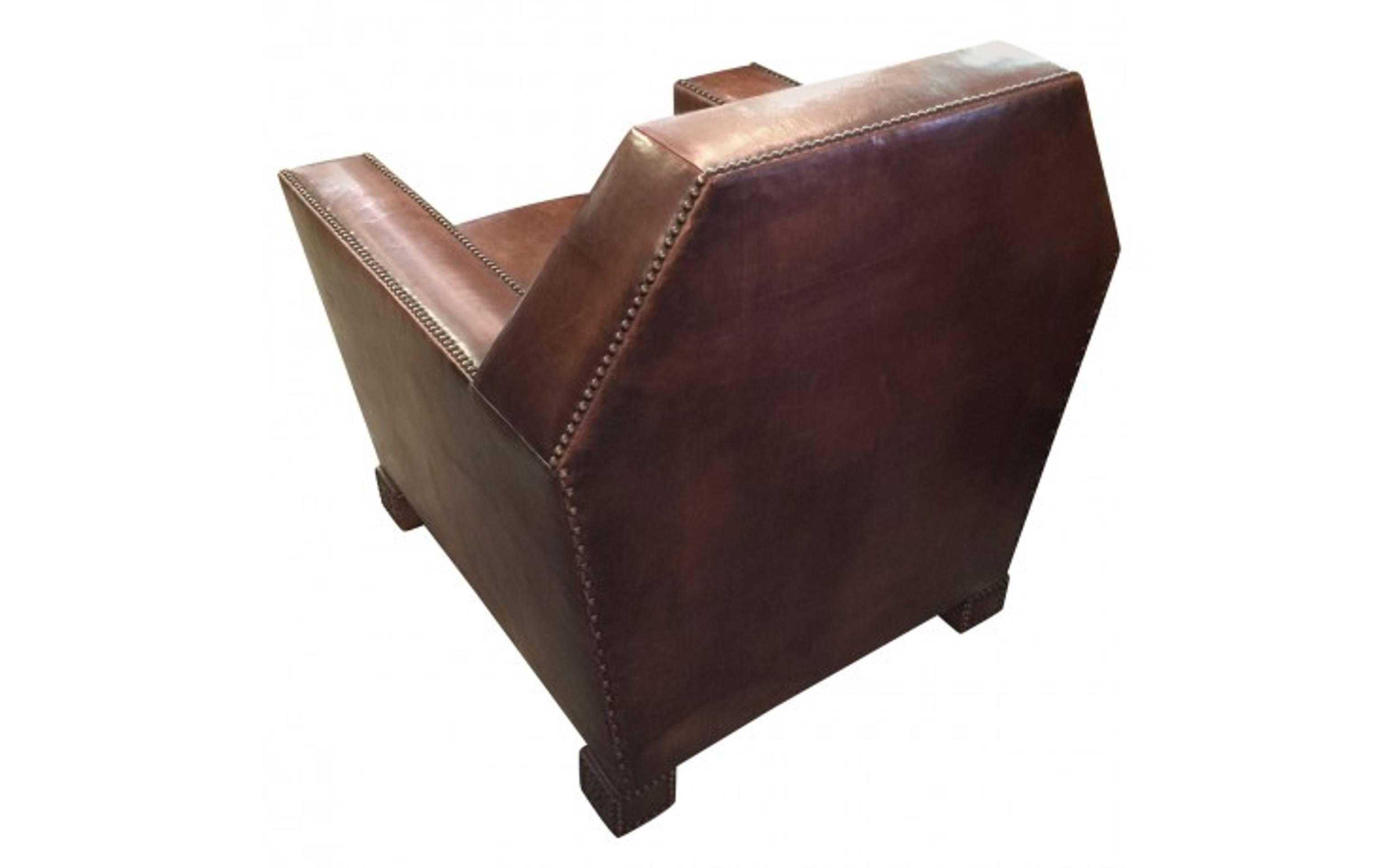 Italian Art Deco Studded Leather Cigar Club Chair by Ralph Lauren