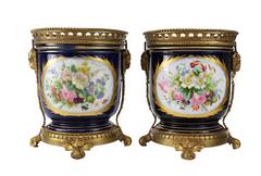 19th Century Pair of "Sevres" Bronze Mounted Porcelain Cache Pots