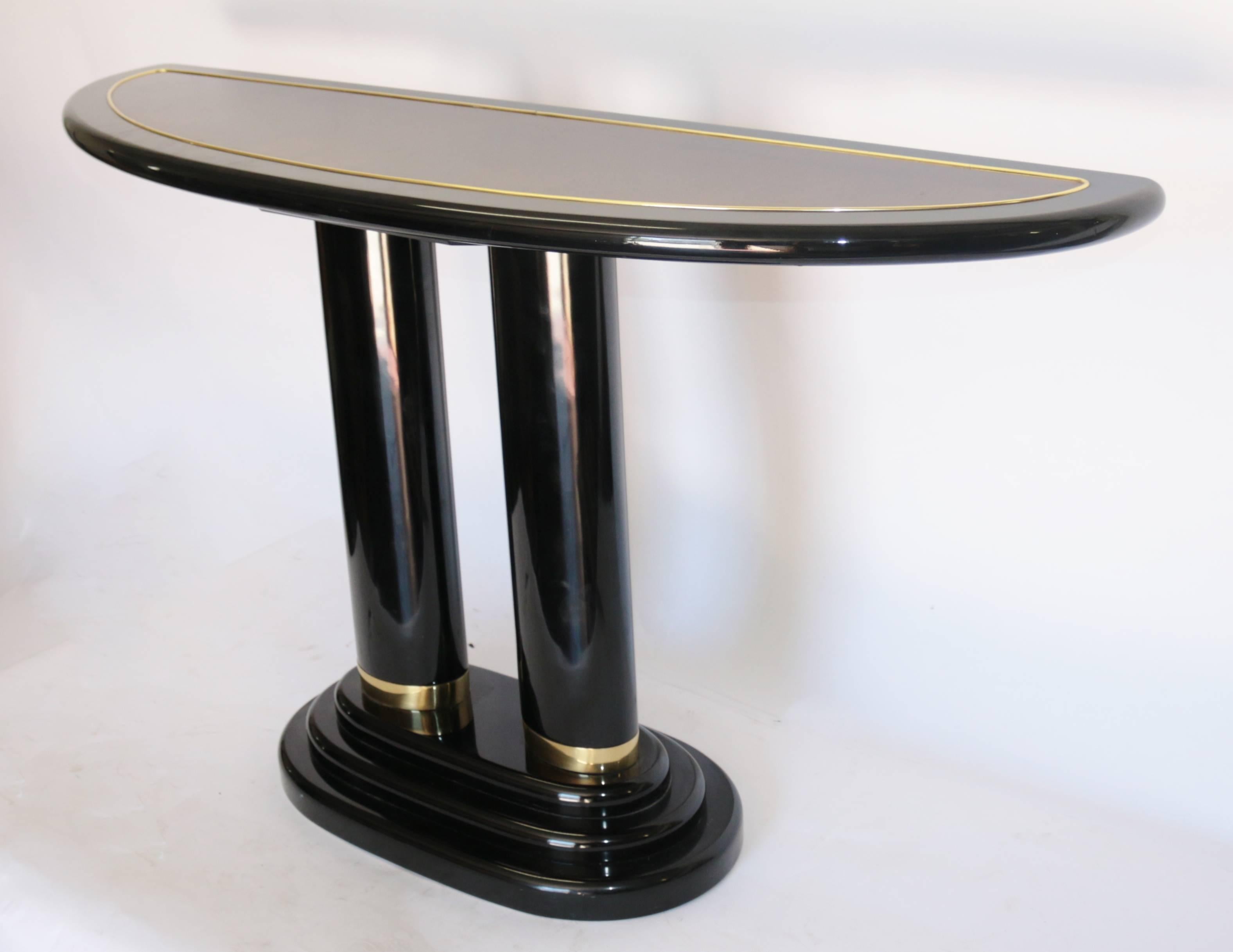 American Henredon Pedestal Modern Black Lacquer Console Table