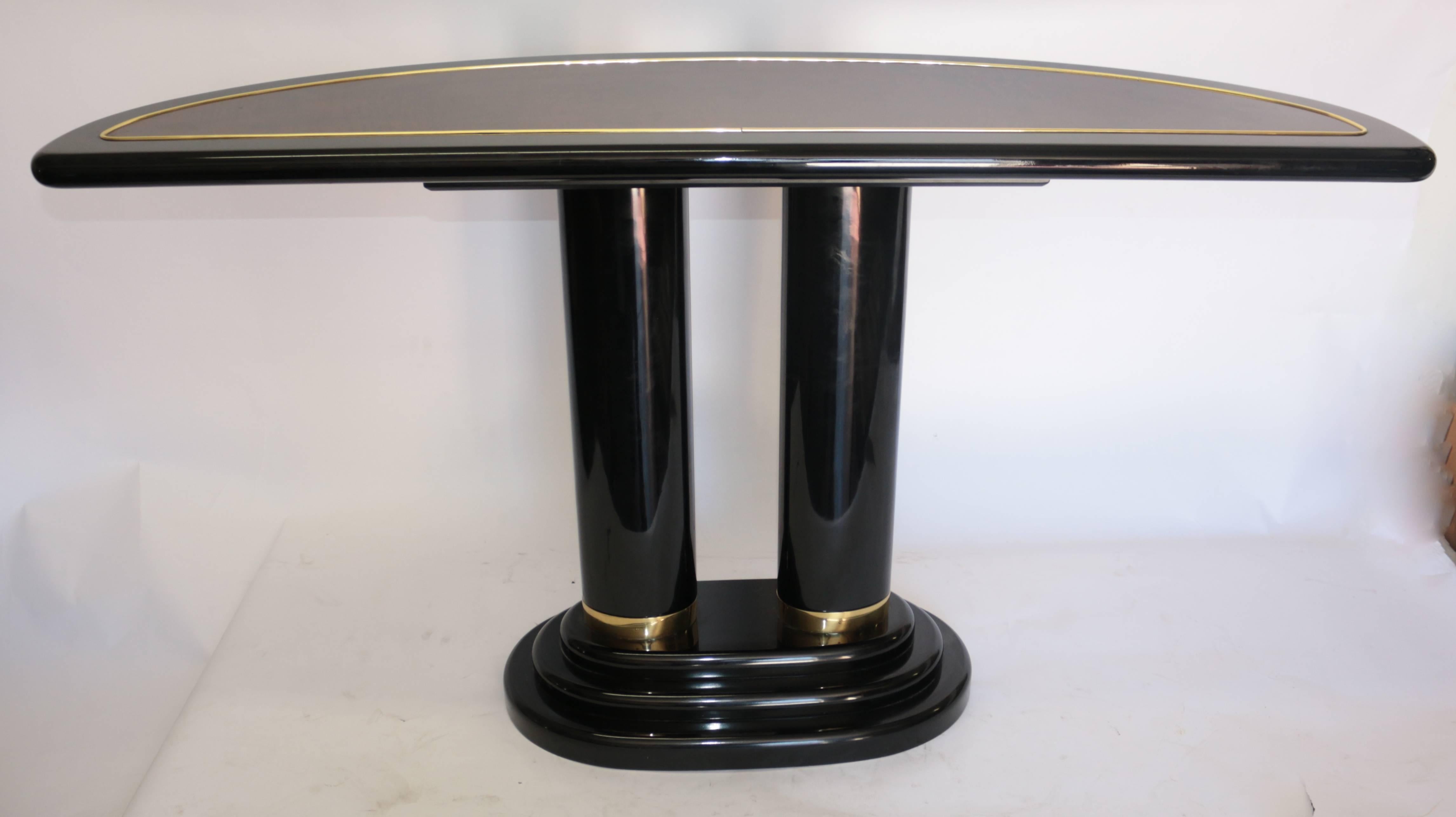 Henredon Pedestal Modern Black Lacquer Console Table 1