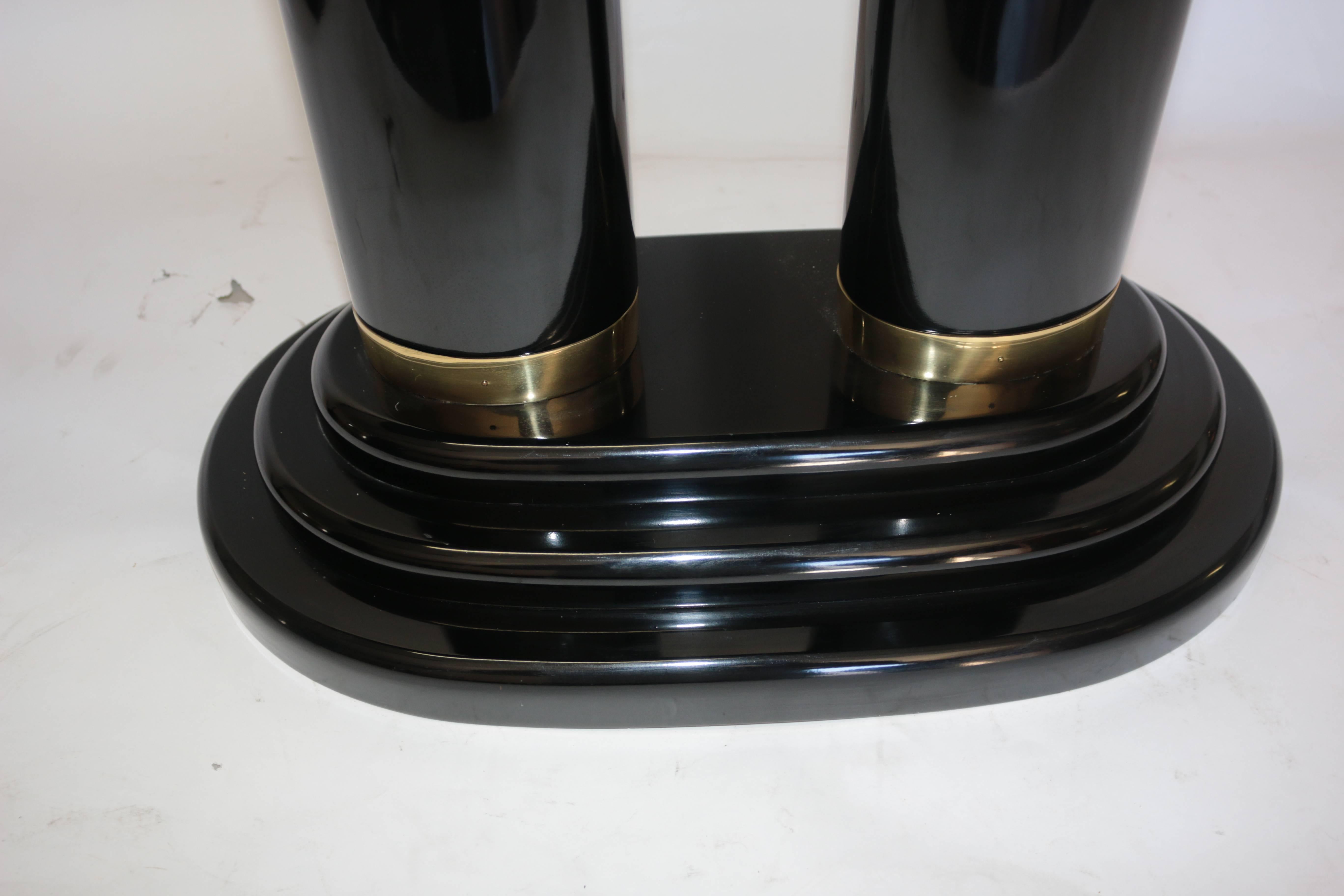 Brass Henredon Pedestal Modern Black Lacquer Console Table
