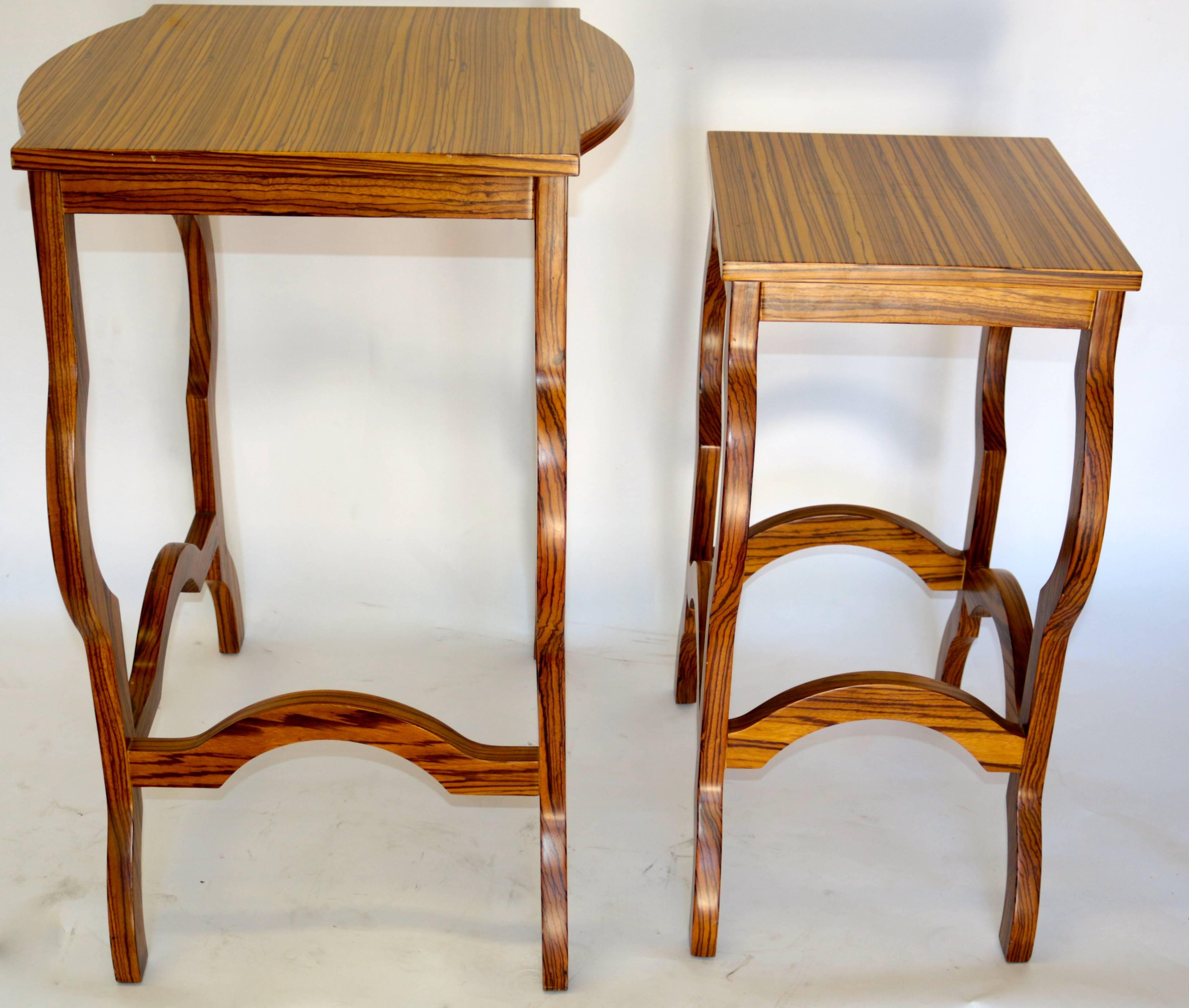 Unknown Elegant Two-Piece Modern Zebra Wood Nesting Table Side Table