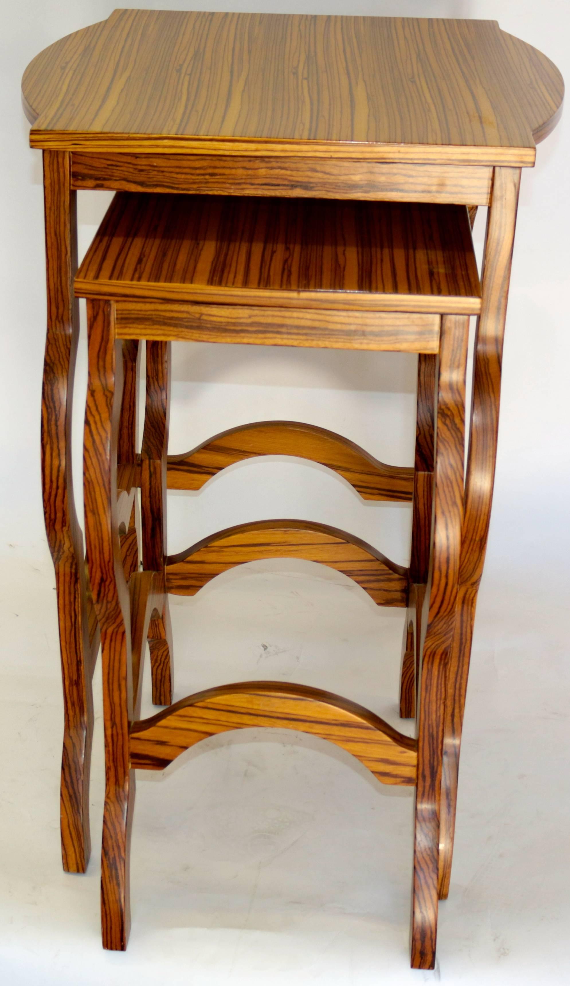 20th Century Elegant Two-Piece Modern Zebra Wood Nesting Table Side Table