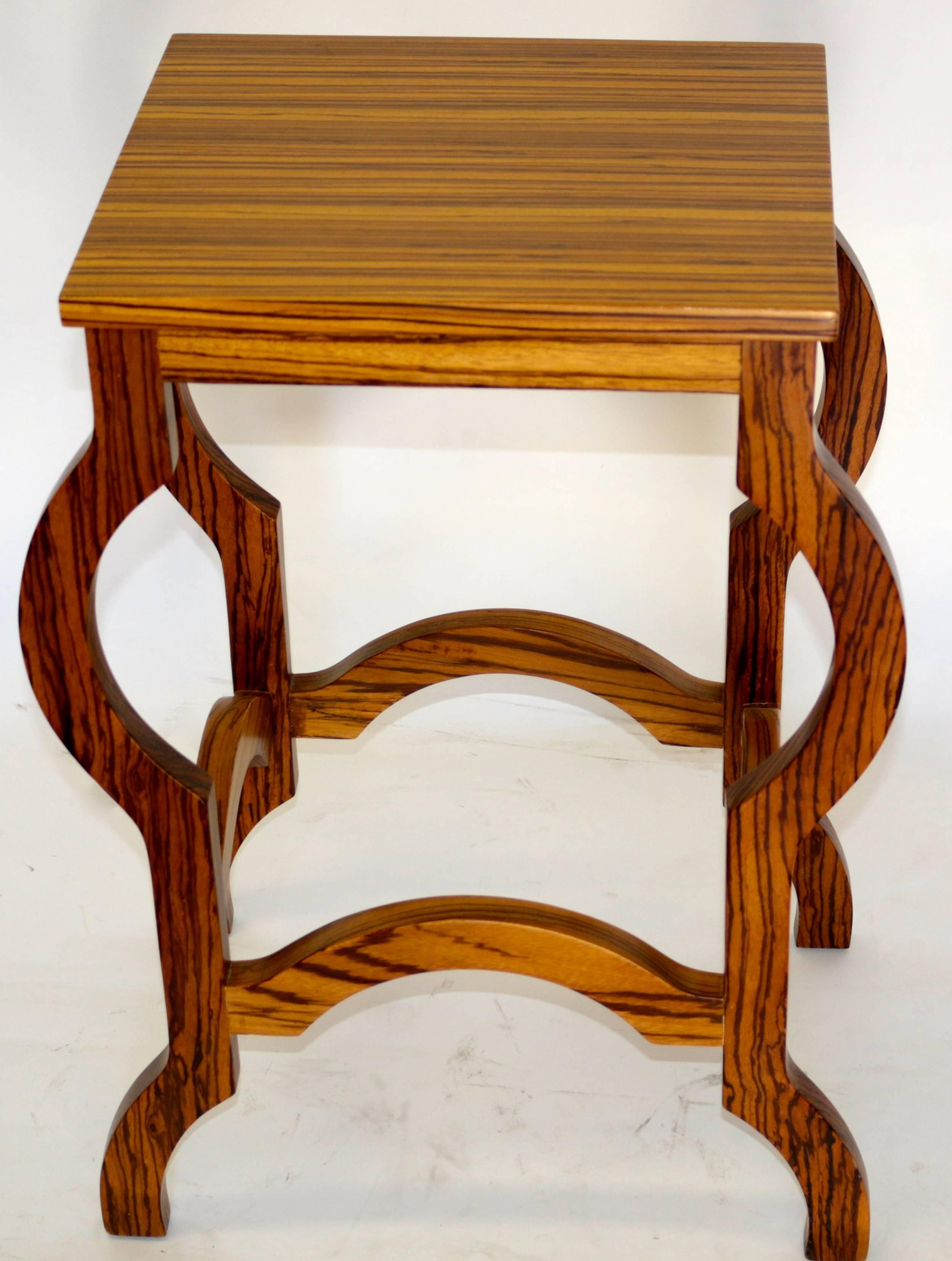 Elegant Two-Piece Modern Zebra Wood Nesting Table Side Table 2
