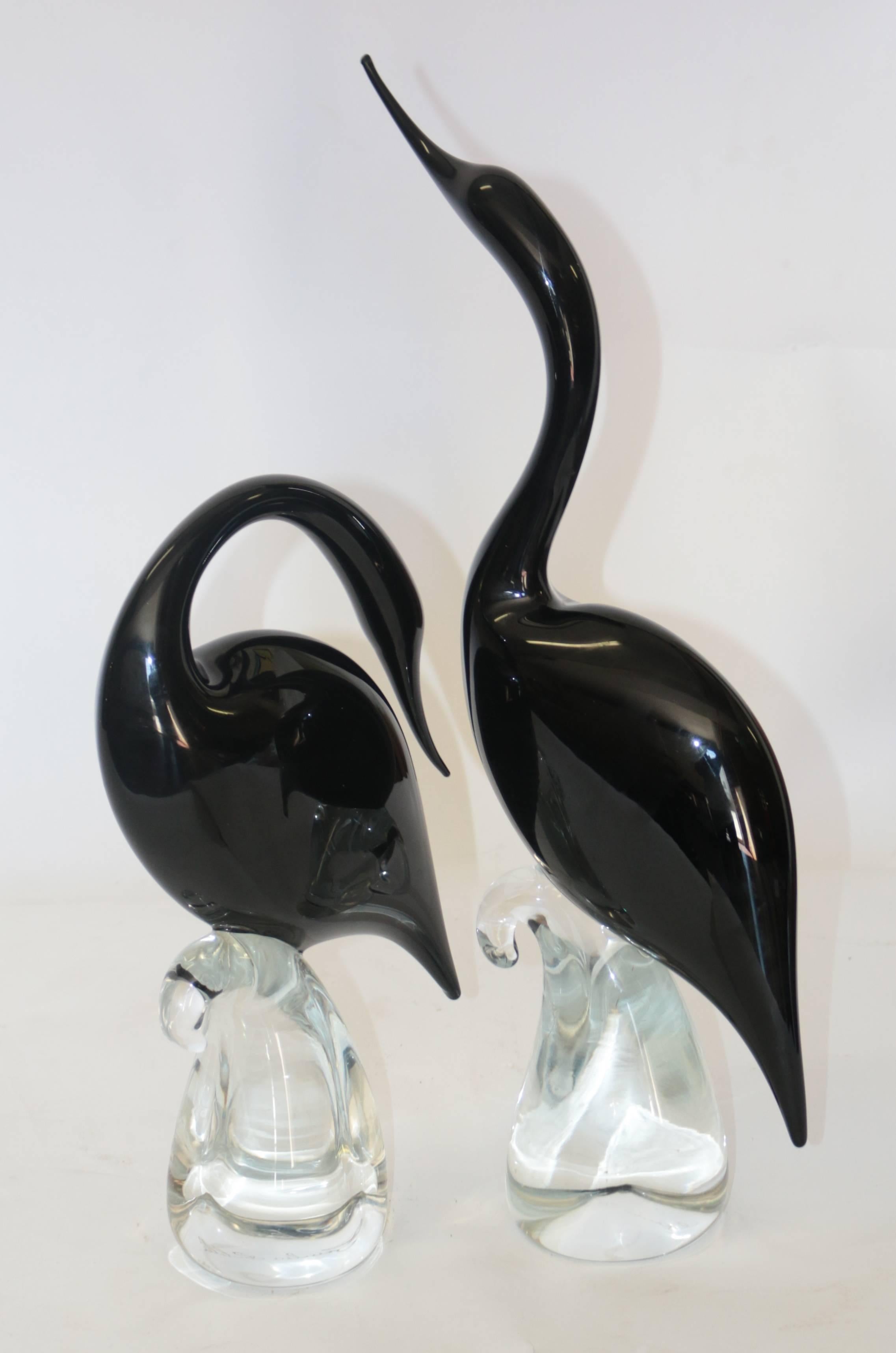 Italian Pair of Extra Tall Signed Modern Murano Glass Birds by Formia