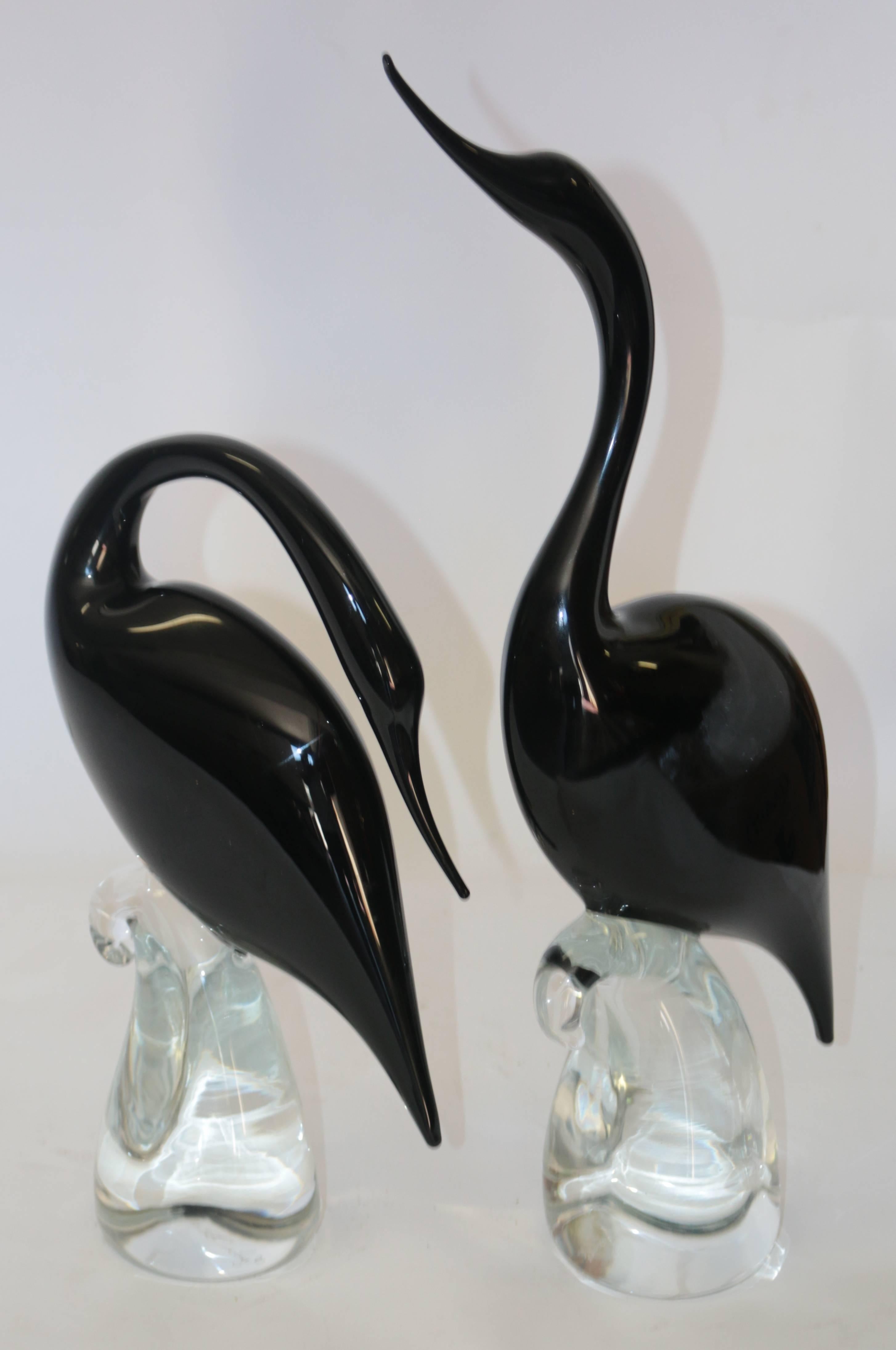 Pair of Extra Tall Signed Modern Murano Glass Birds by Formia In Excellent Condition In Pasadena, CA