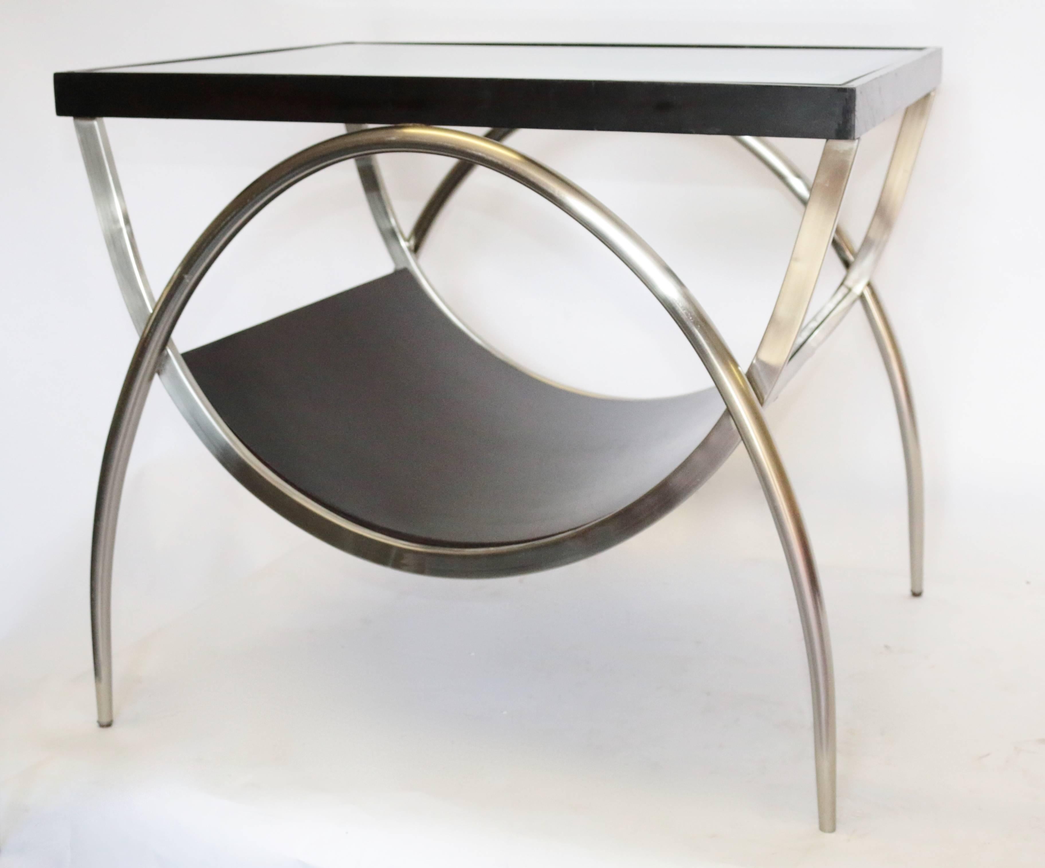 Late 20th Century Pair of Modern Chrome and Wood, Glass End Tables