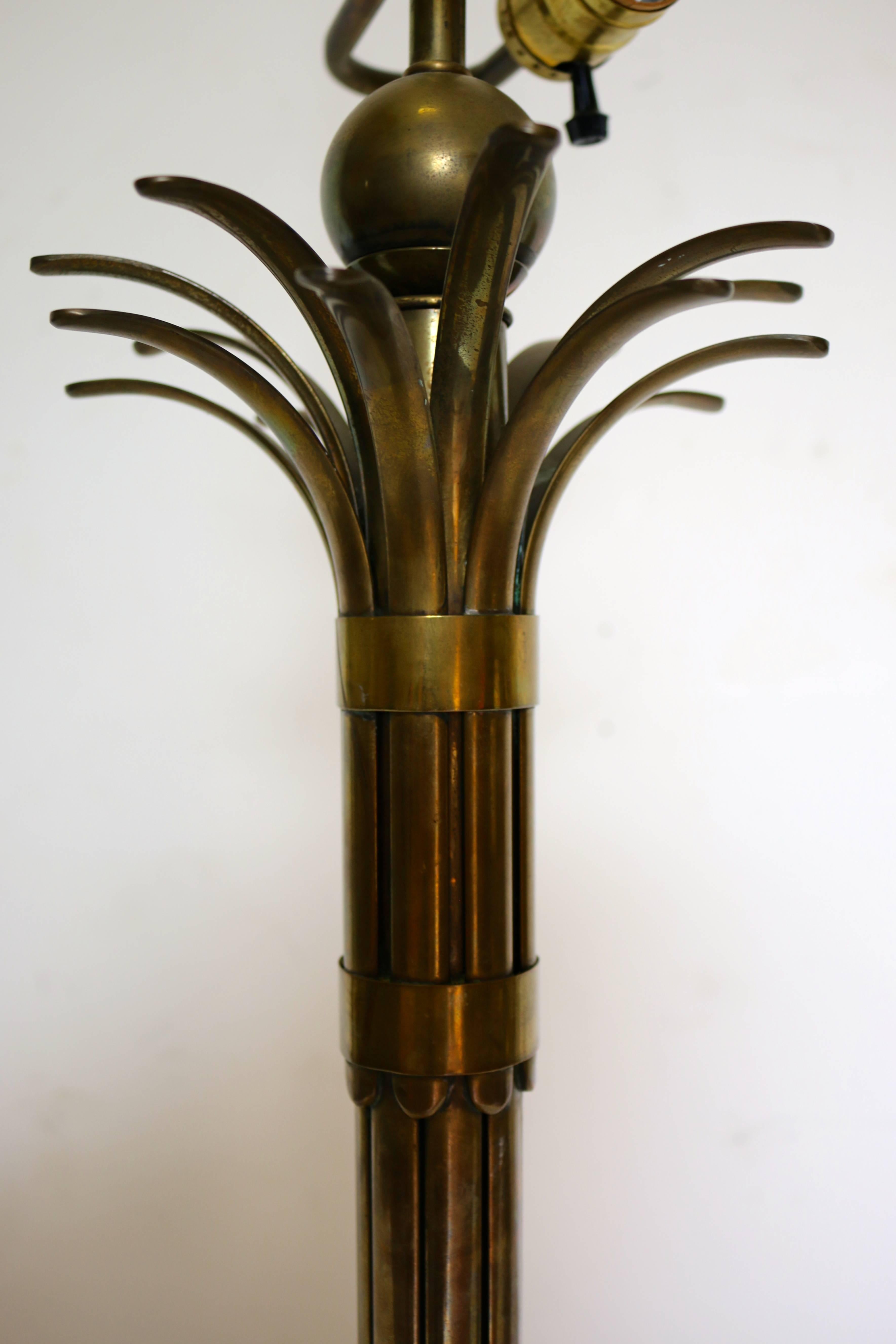 French Mid-Century, Modern Brass Stylized Palm Tree Table Lamp For Sale