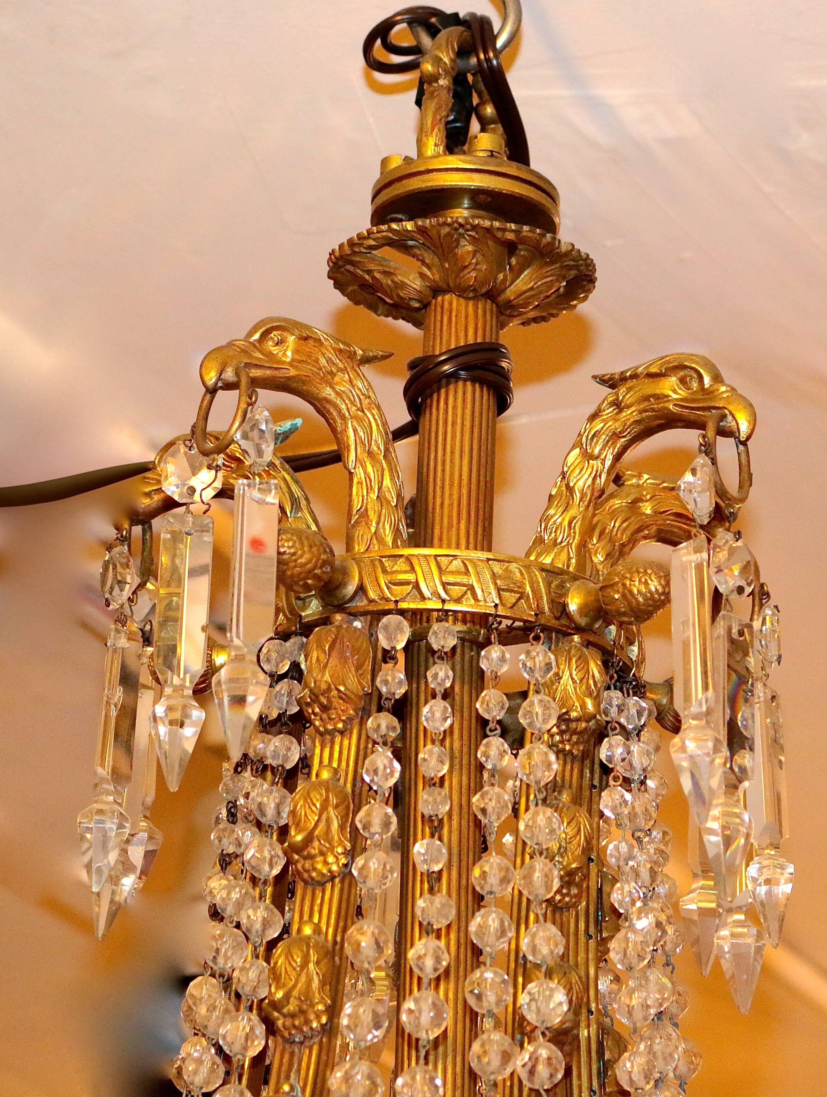 19th Century Bronze Beaded Crystal Chandelier 1