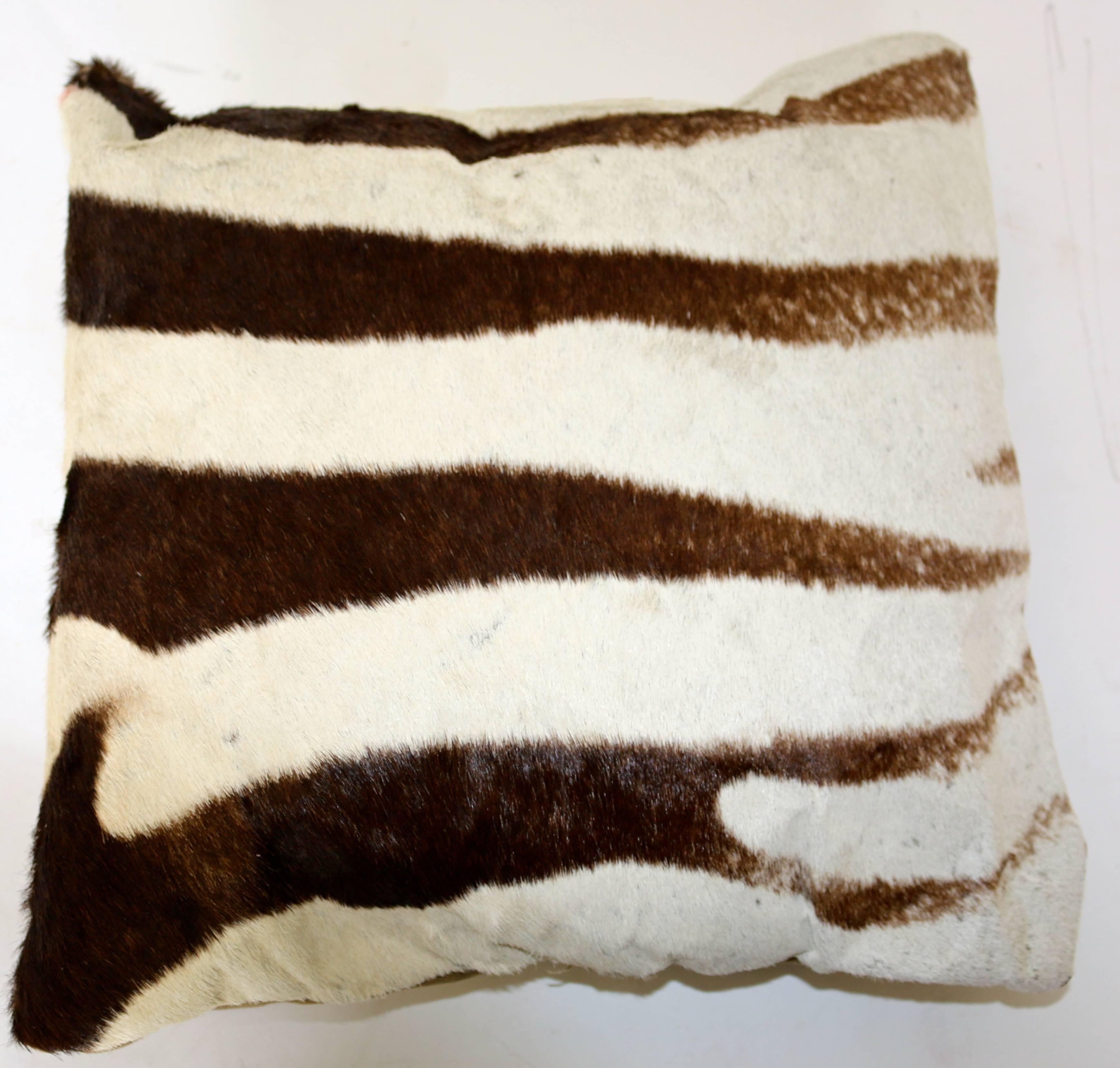 Mid-Century Modern Set of Three Authentic Zebra Skin Pillows