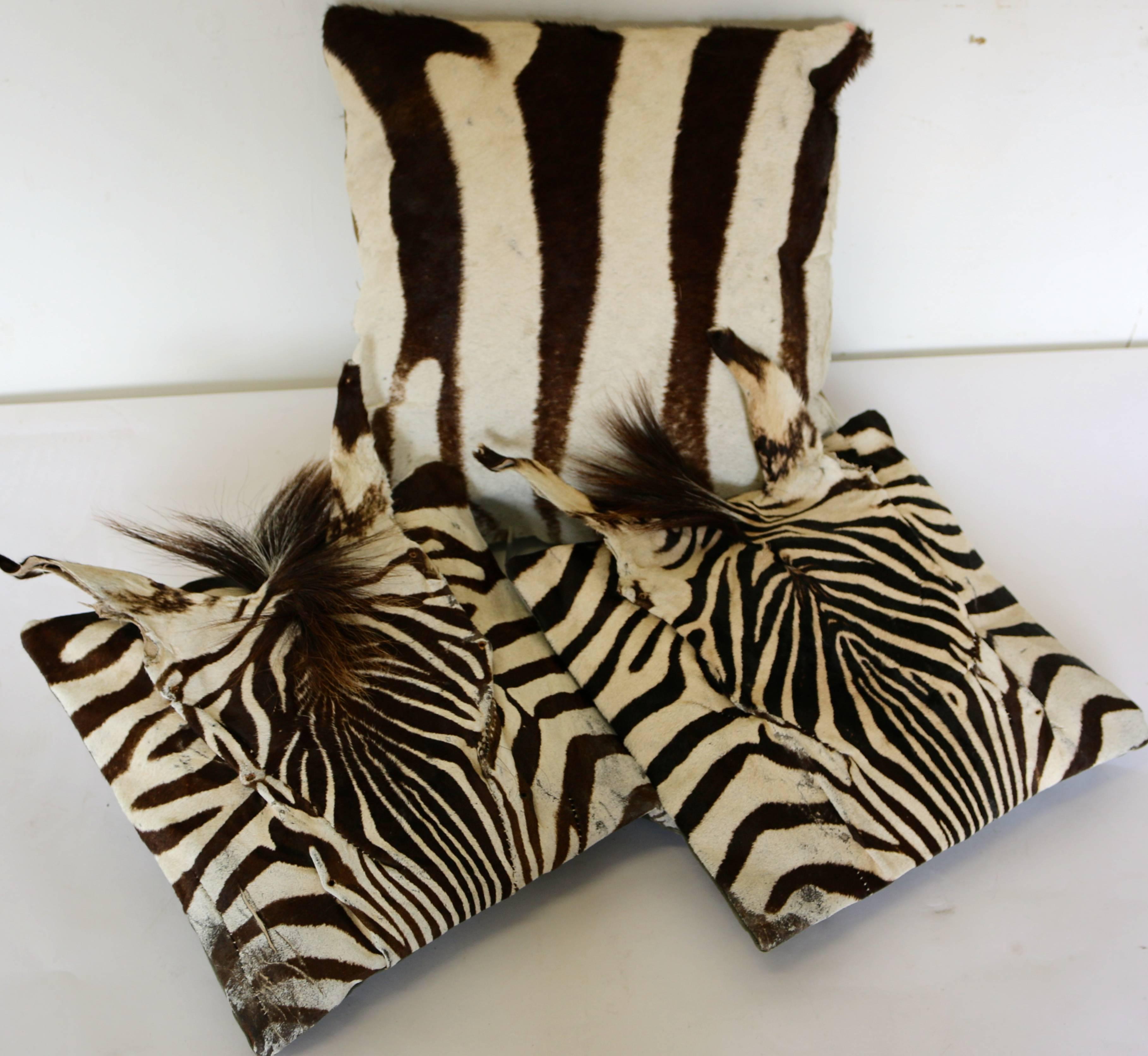 Animal Skin Set of Three Authentic Zebra Skin Pillows