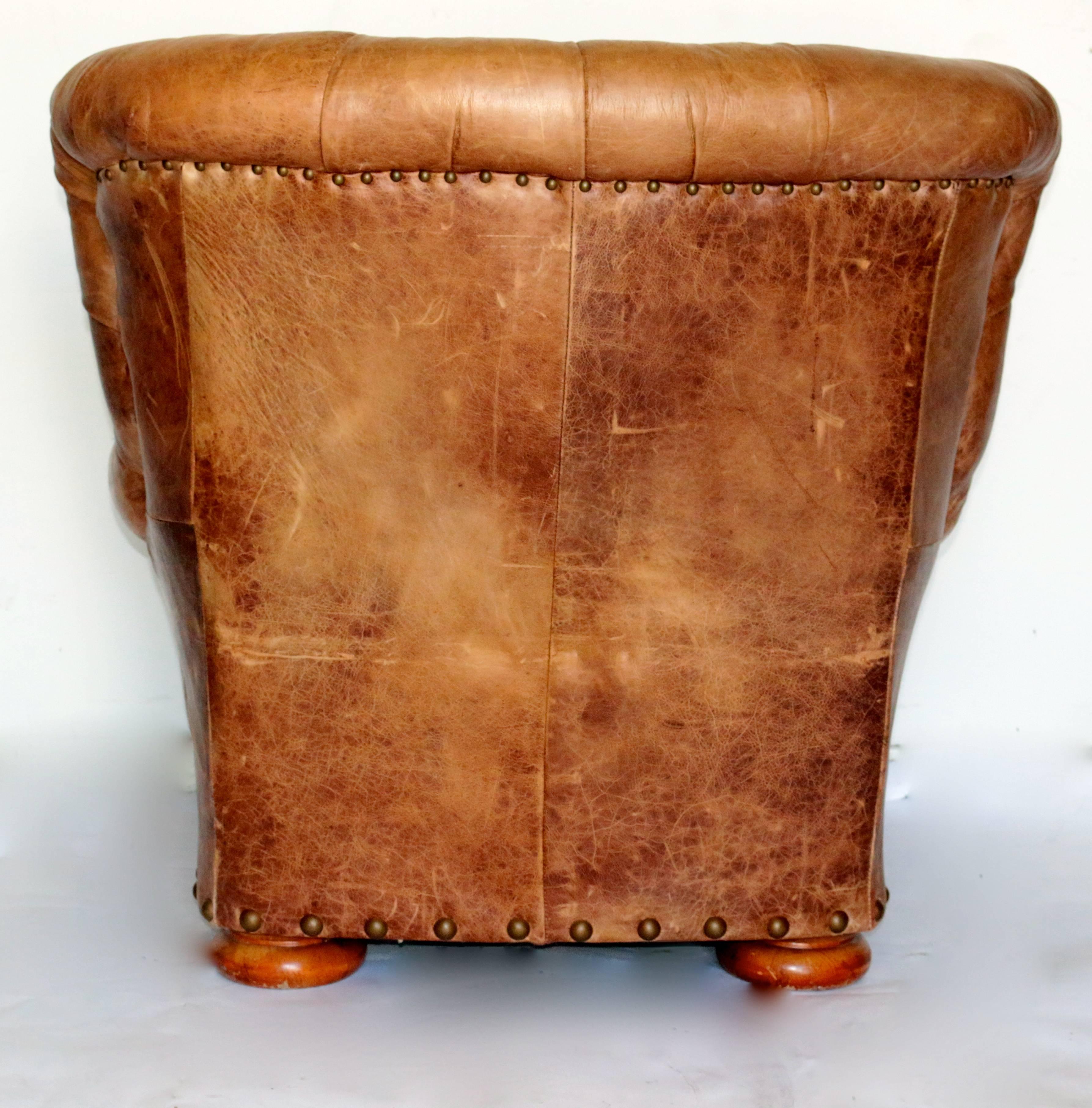 Mid-Century Modern Ralph Lauren Distressed Writers Leather Club Chair
