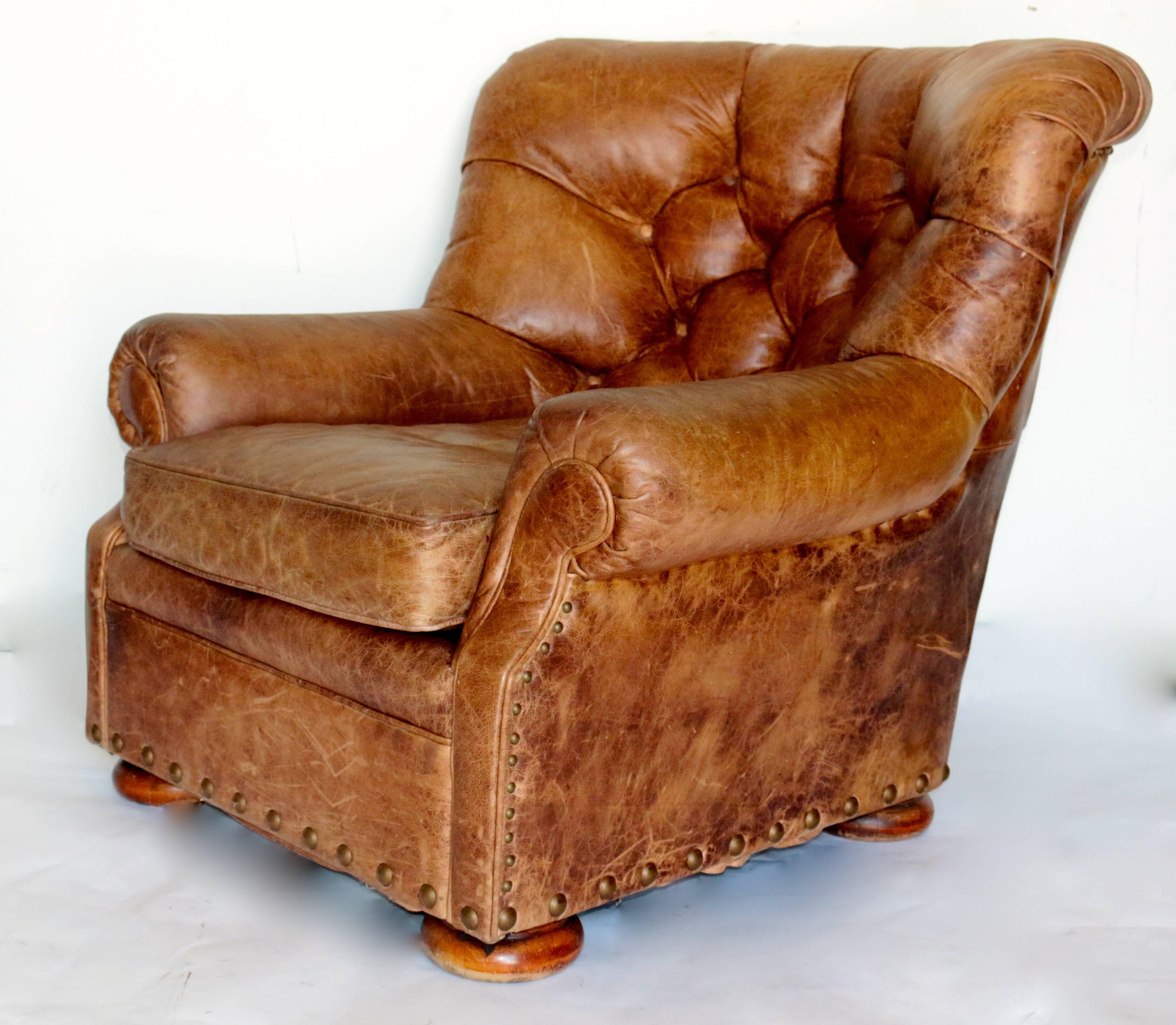 Ralph Lauren Distressed Writers Leather Club Chair In Distressed Condition In Pasadena, CA